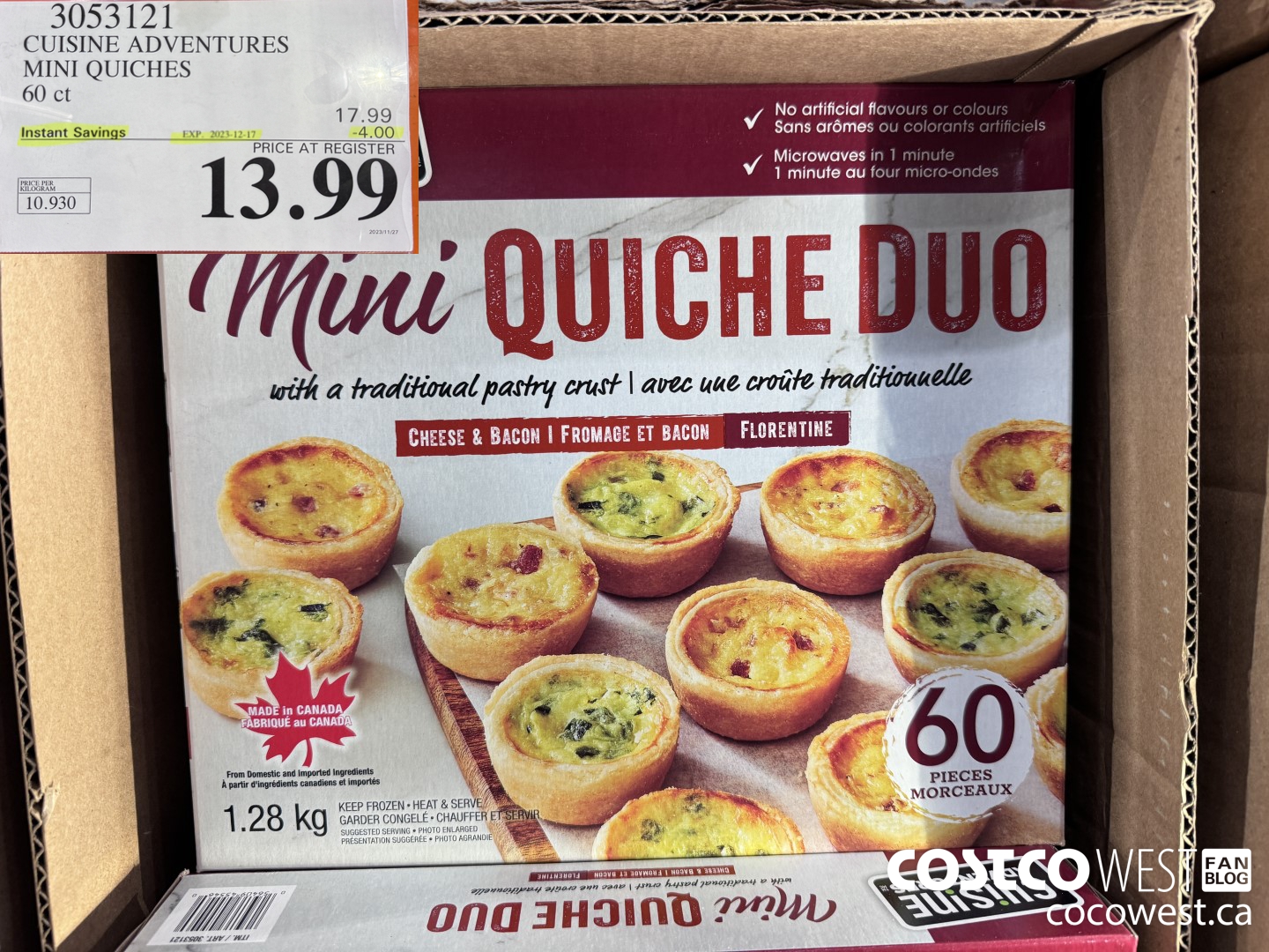 3053121 CUISINE ADVENTURES MINI QUICHES 60 CT ($4.00 INSTANT SAVINGS EXPIRES ON 2023-12-17) $13.99