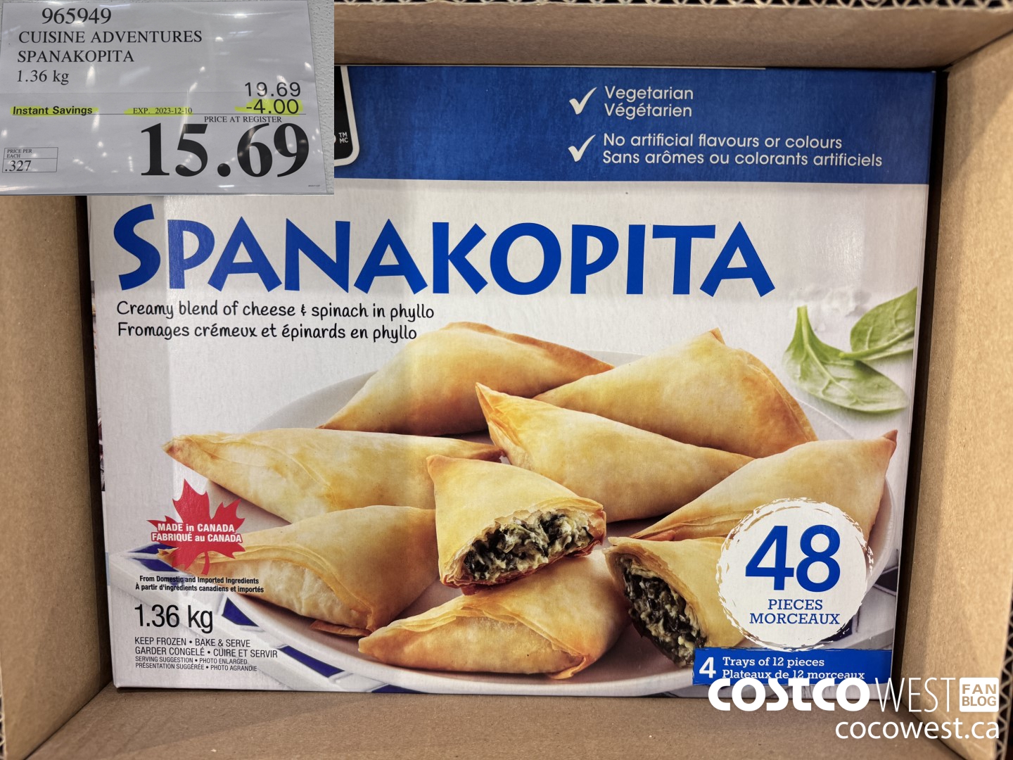 965949 CUISINE ADVENTURES SPANAKOPITA 1.36 kg ($4.00 INSTANT SAVINGS EXPIRES ON 2023-12-10) $15.69