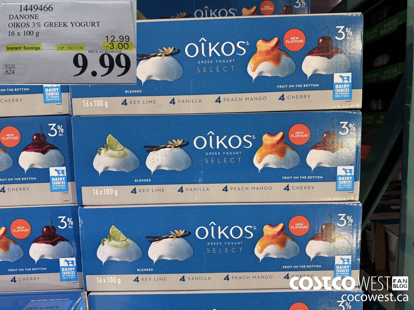 1449466 DANONE OIKOS 3% GREEK YOGURT 16 x 100 g ($3.00 INSTANT SAVINGS EXPIRES ON 2023-11-26) $9.99