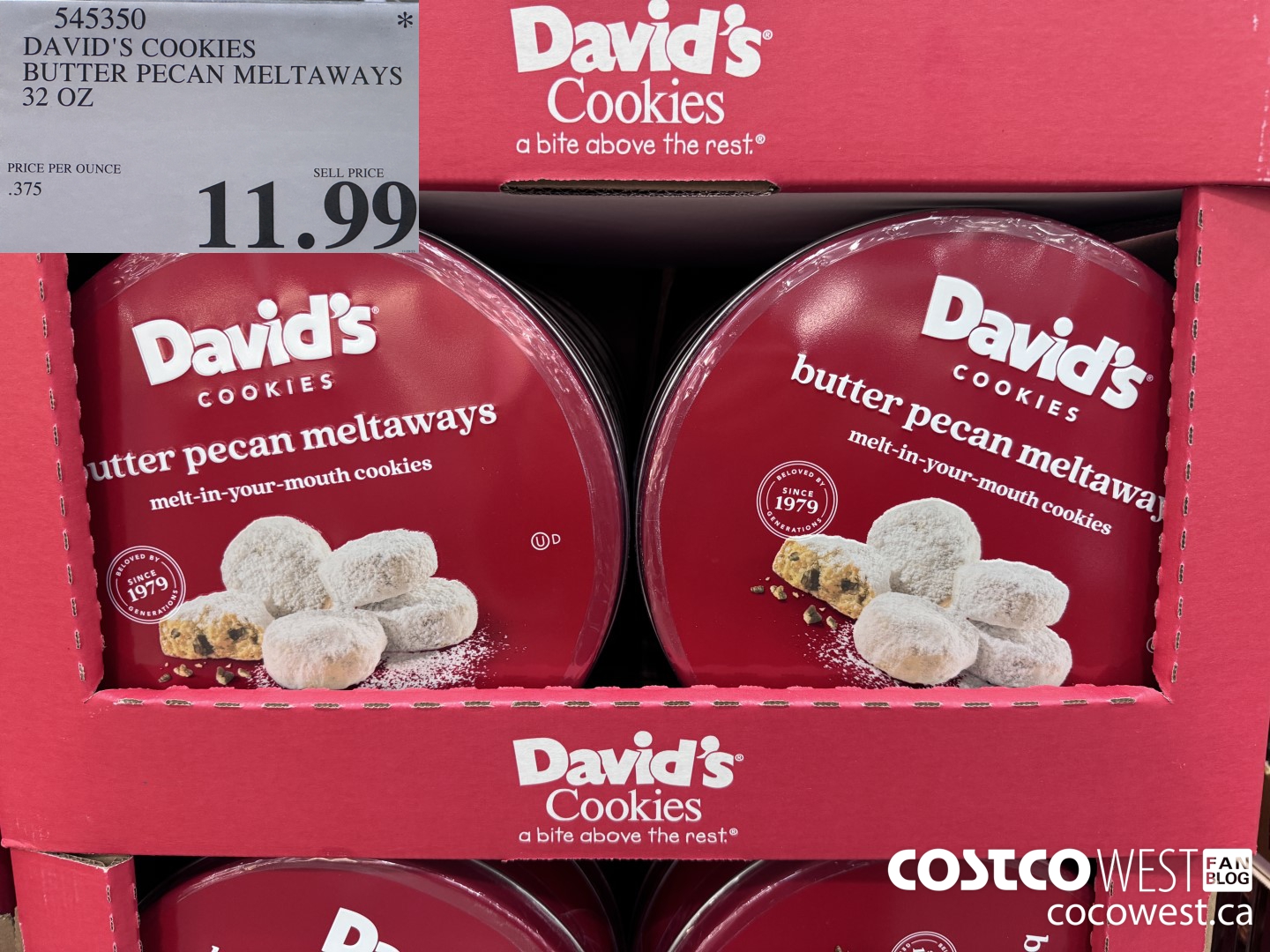 545350 DAVID'S COOKIES BUTTER PECAN MELTAWAYS 32 OZ $11.99