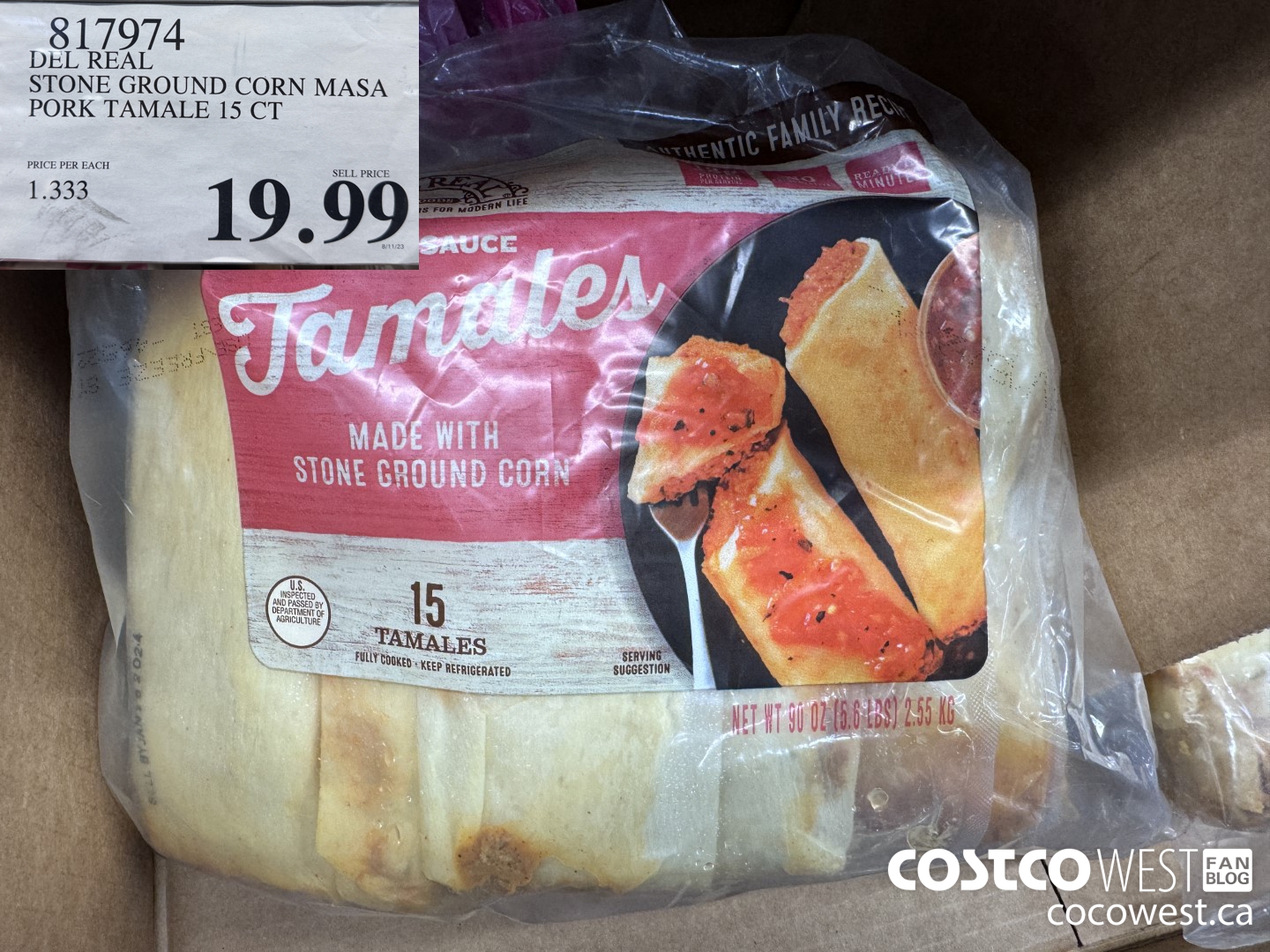 817974 DEL REAL STONE GROUND CORN MASA PORK TAMALE 15 CT $19.99