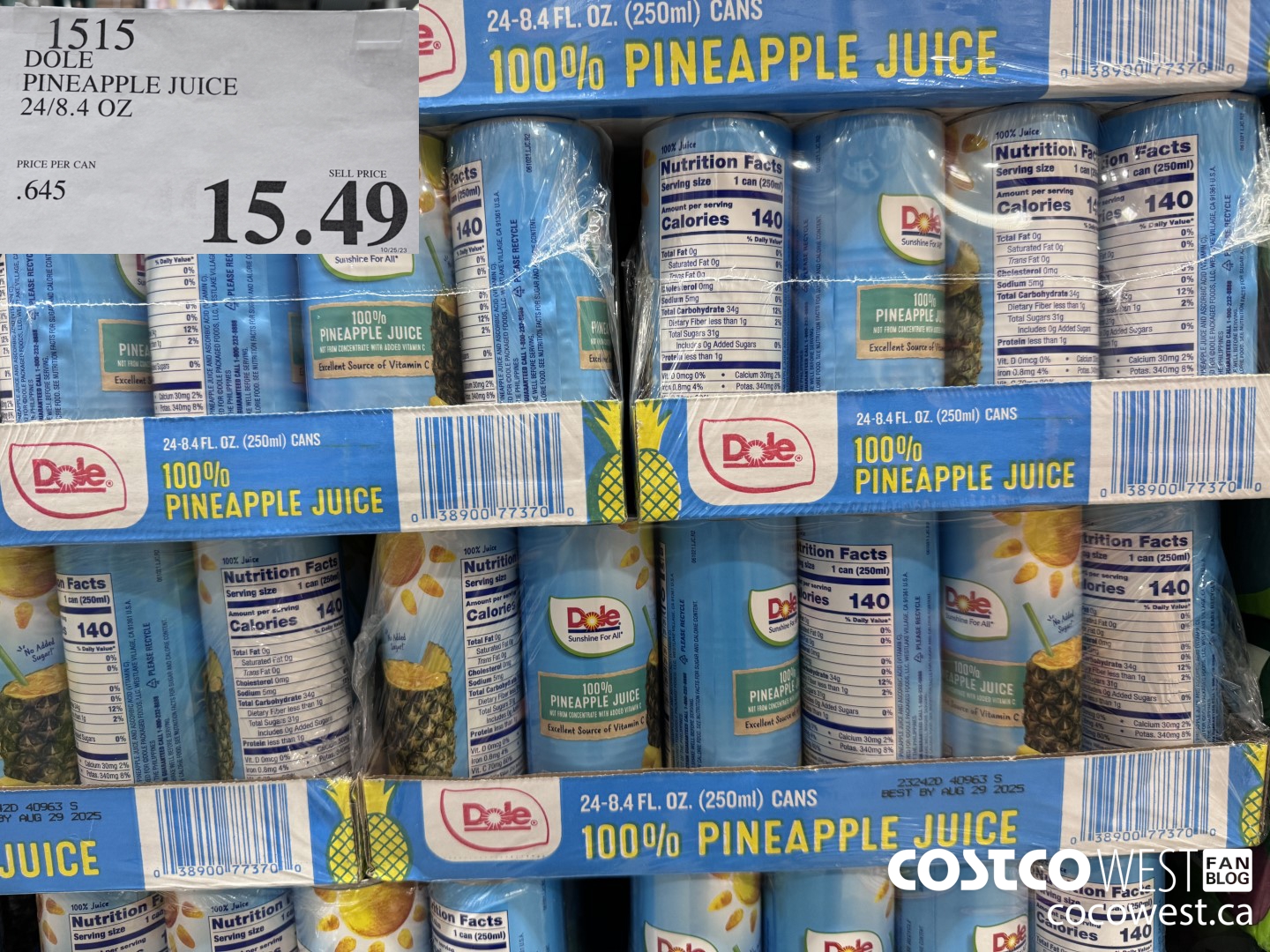 1515 DOLE PINEAPLE JUICE 24/8.4 OZ $15.49
