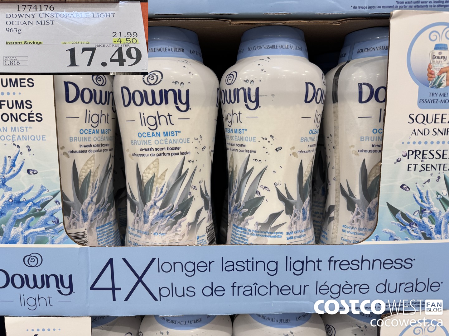 1774176 DOWNY UNSTOPABLE LIGHT OCEAN MIST 963G ($4.50 INSTANT SAVINGS EXPIRES ON 2023-11-12) $17.49