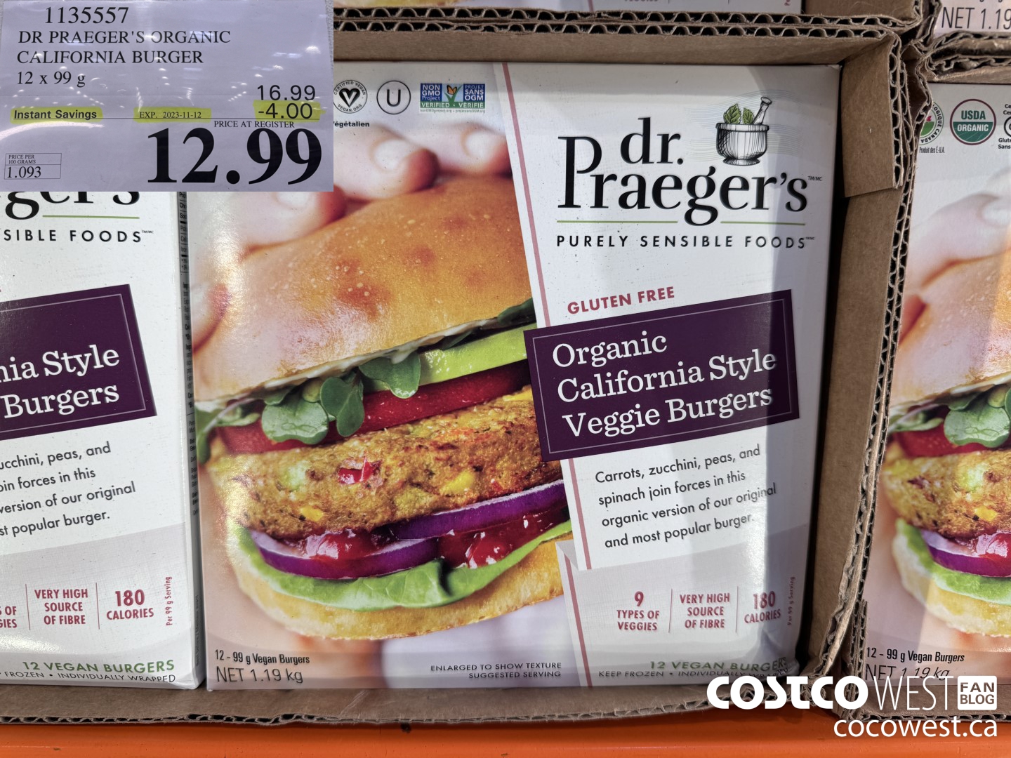 1135557 DR PRAEGER'S ORGANIC CALIFORNIA BURGER 12 x 99 g ($4.00 INSTANT SAVINGS EXPIRES ON 2023-11-12) $12.99