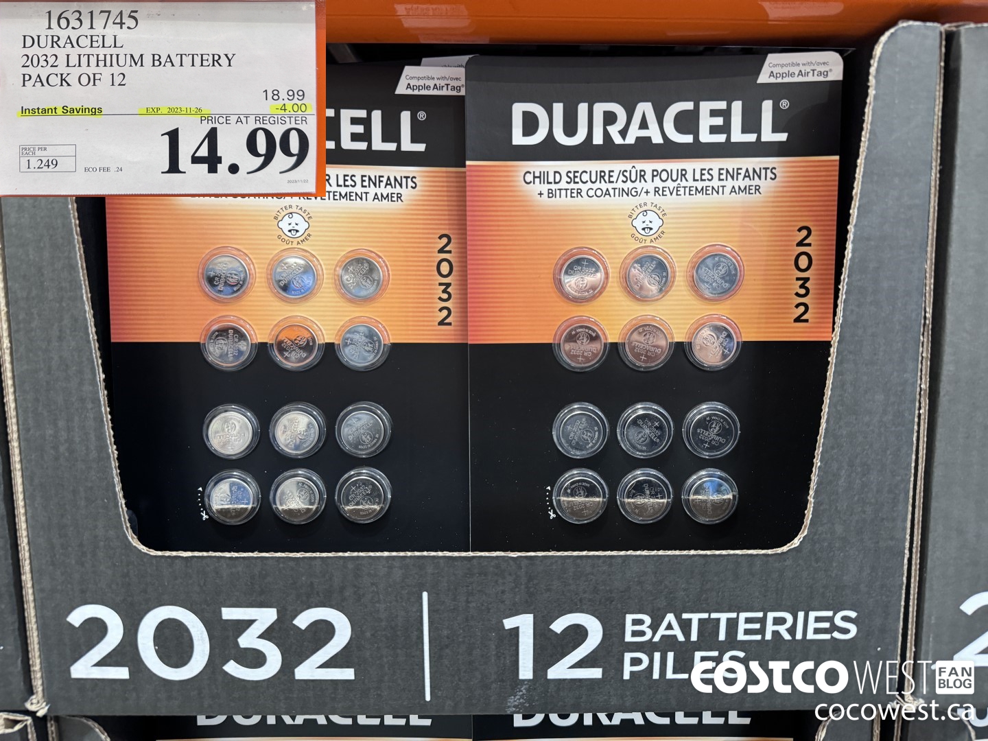 1631745 DURACELL 2032 LITHIUM BATTERY PACK OF 12 ($4.00 INSTANT SAVINGS EXPIRES ON 2023-11-26) $14.99
