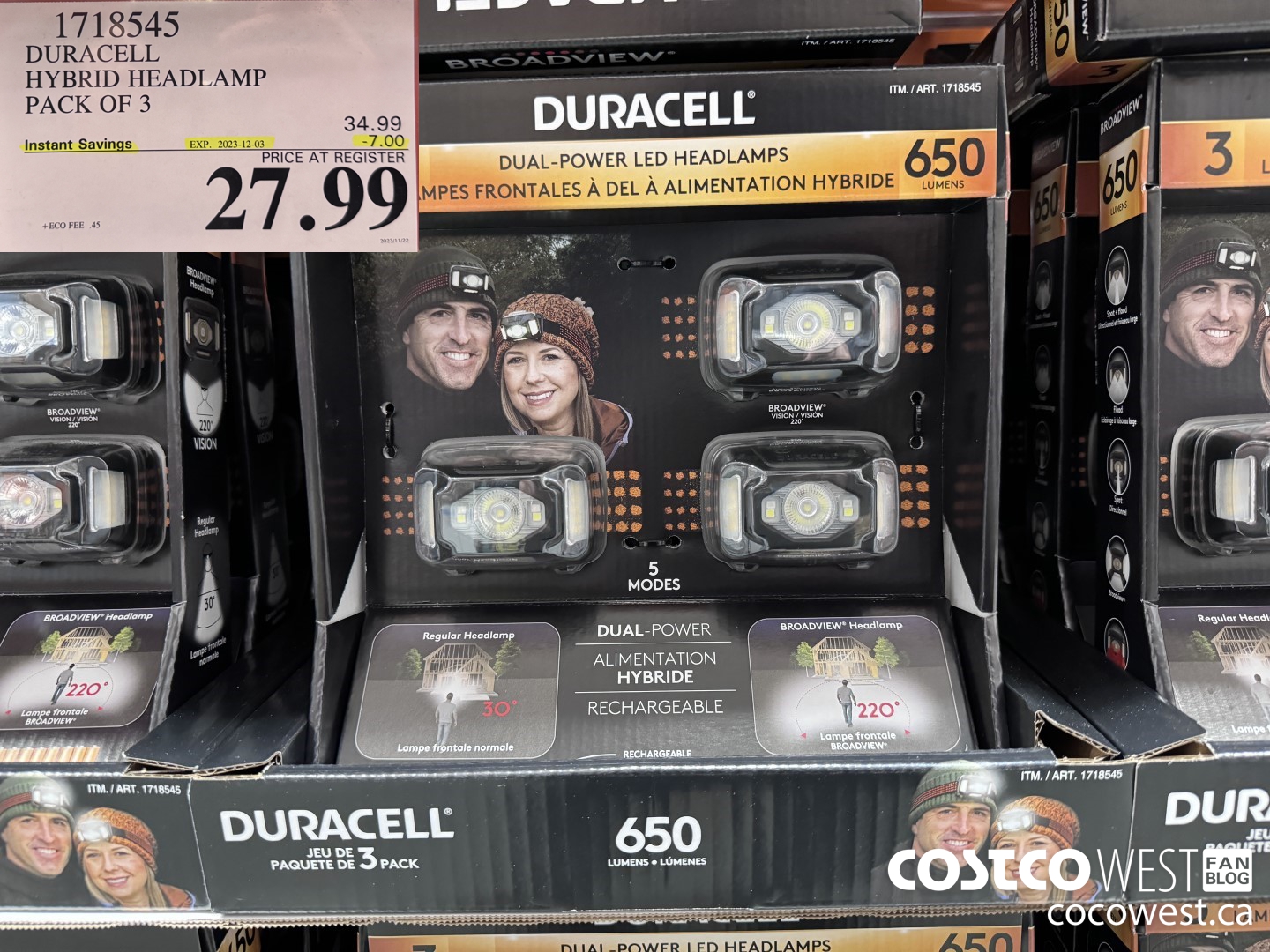 1718545 DURACELL HYBRID HEADLAMP PACK OF 3 ($7.00 INSTANT SAVINGS EXPIRES ON 2023-12-03) $27.99
