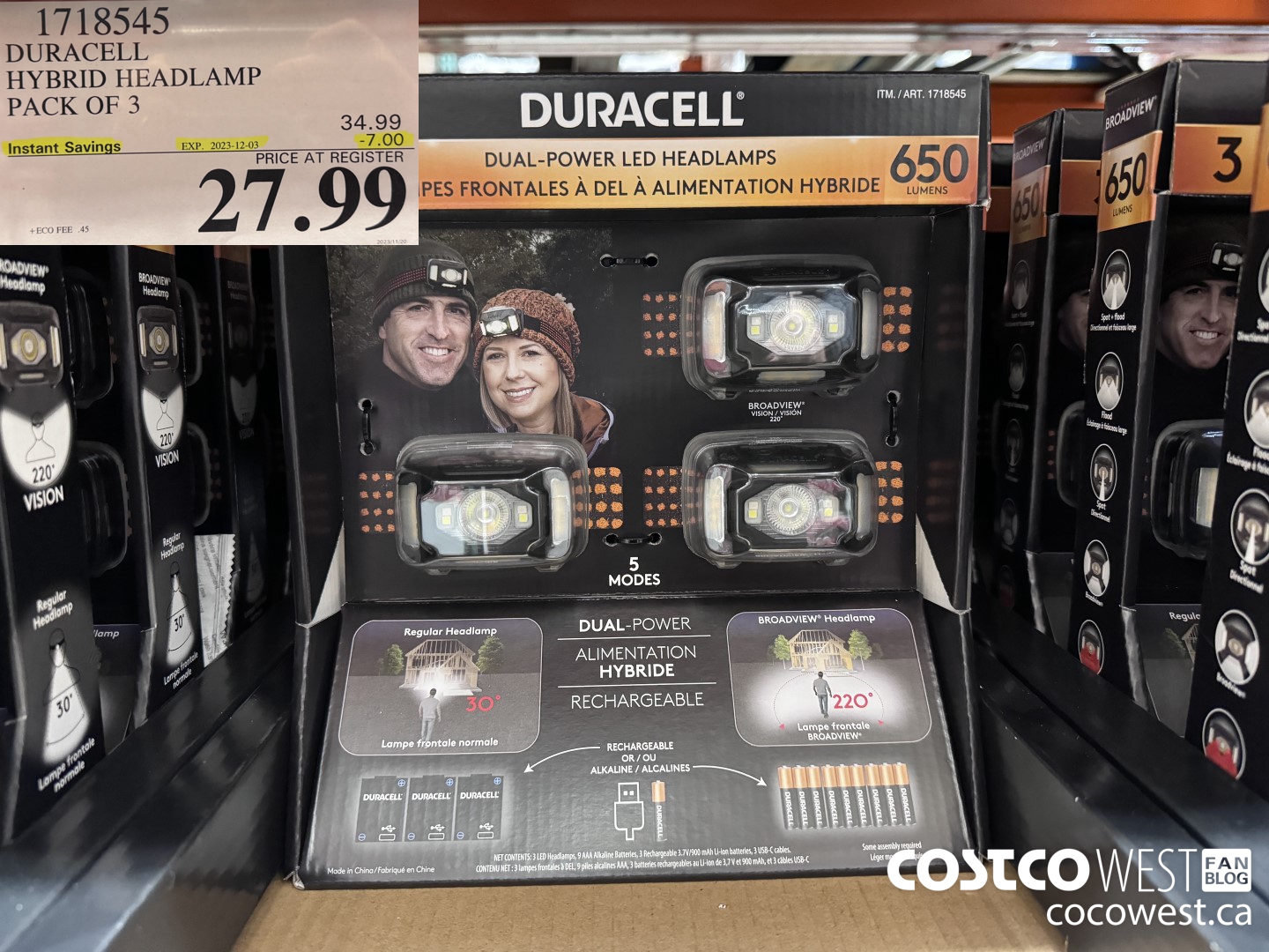 1718545 DURACELL HYBRID HEADLAMP PACK OF 3 ($7.00 INSTANT SAVINGS EXPIRES ON 2023-12-03) $27.99