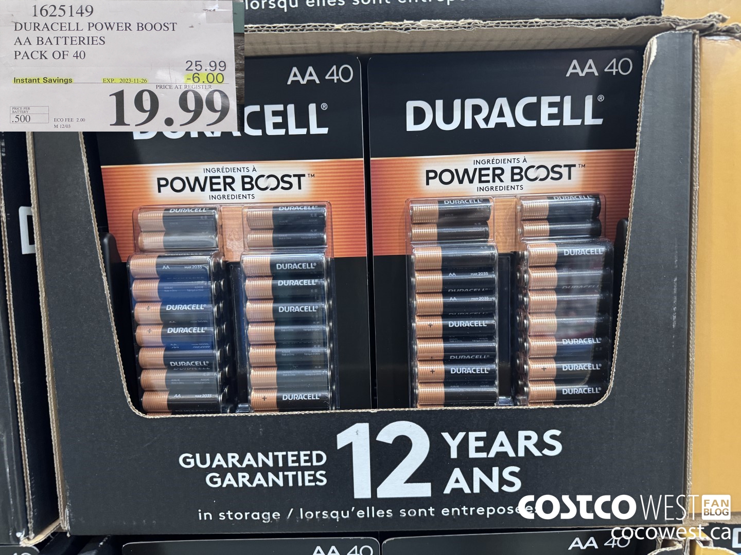 1625149 DURACELL POWER BOOST AA BATTERIES PACK OF 40 ($6.00 INSTANT SAVINGS EXPIRES ON 2023-11-26) $19.99
