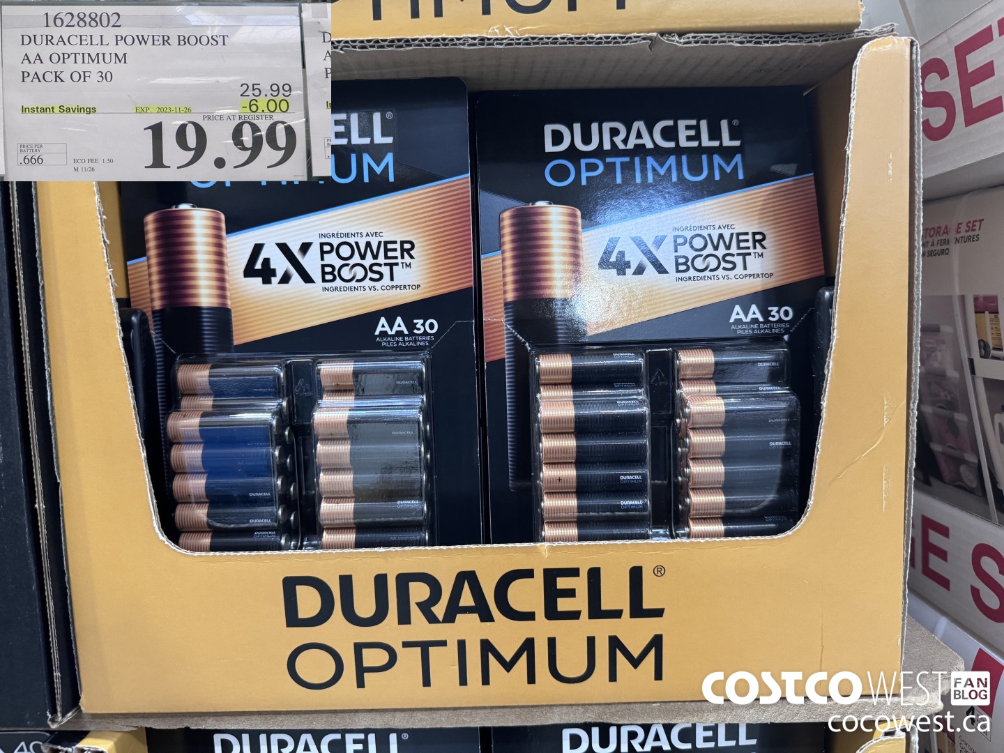 1628802 DURACELL POWER BOOST AA OPTIMUM PACK OF 30 ($6.00 INSTANT SAVINGS EXPIRES ON 2023-11-26) $19.99