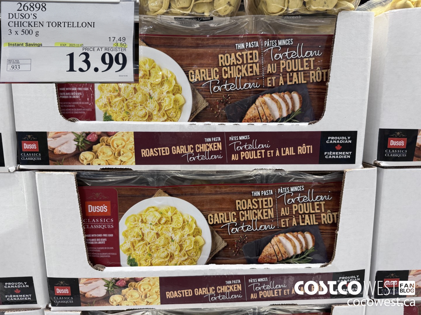 26898 DUSO'S CHICKEN TORTELLONI 3 x 500 g ($3.50 INSTANT SAVINGS EXPIRES ON 2023-11-05) $13.99