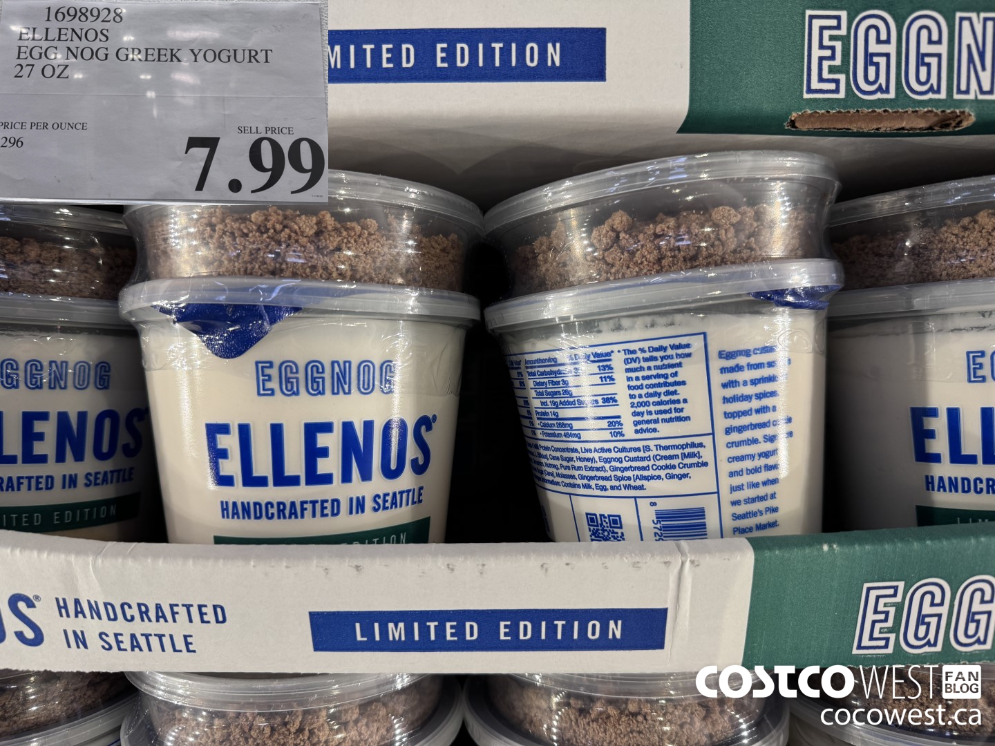 1698928 ELLENOS EGG NOG GREEK YOGURT 27 OZ $7.99