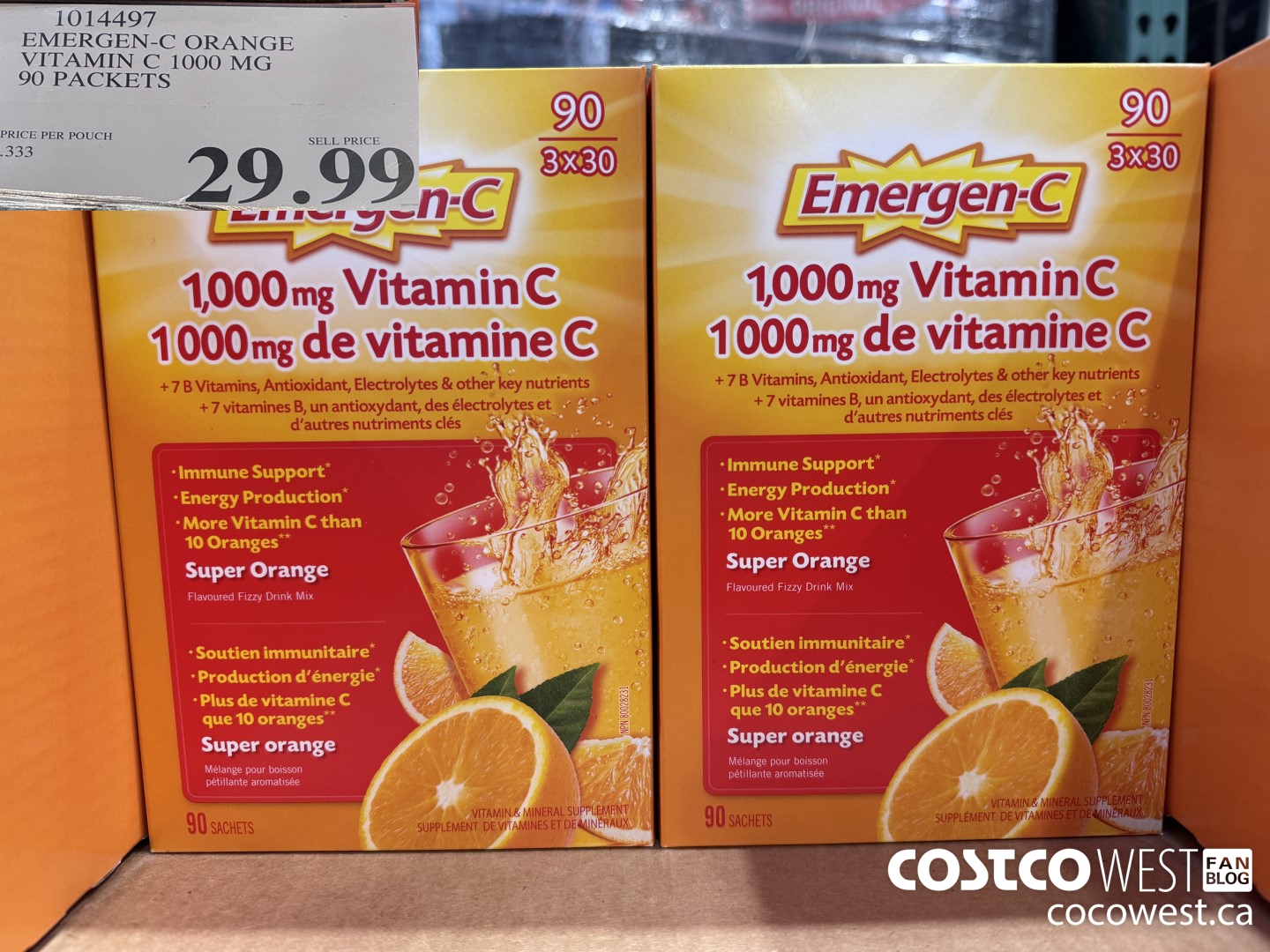 1014497 EMERGEN-C ORANGE VITAMIN C 1000 MG 90 PACKETS $29.99