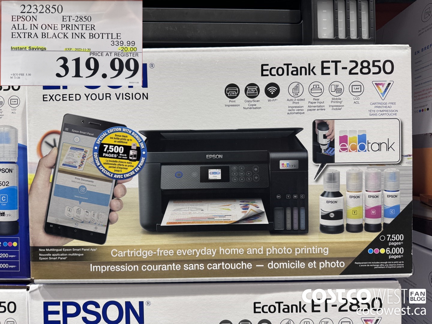 2232850 EPSON ET-2850 ALL IN ONE PRINTER EXTRA BLACK INK BOTTLE ($20.00 INSTANT SAVINGS EXPIRES ON 2023-11-30) $319.99