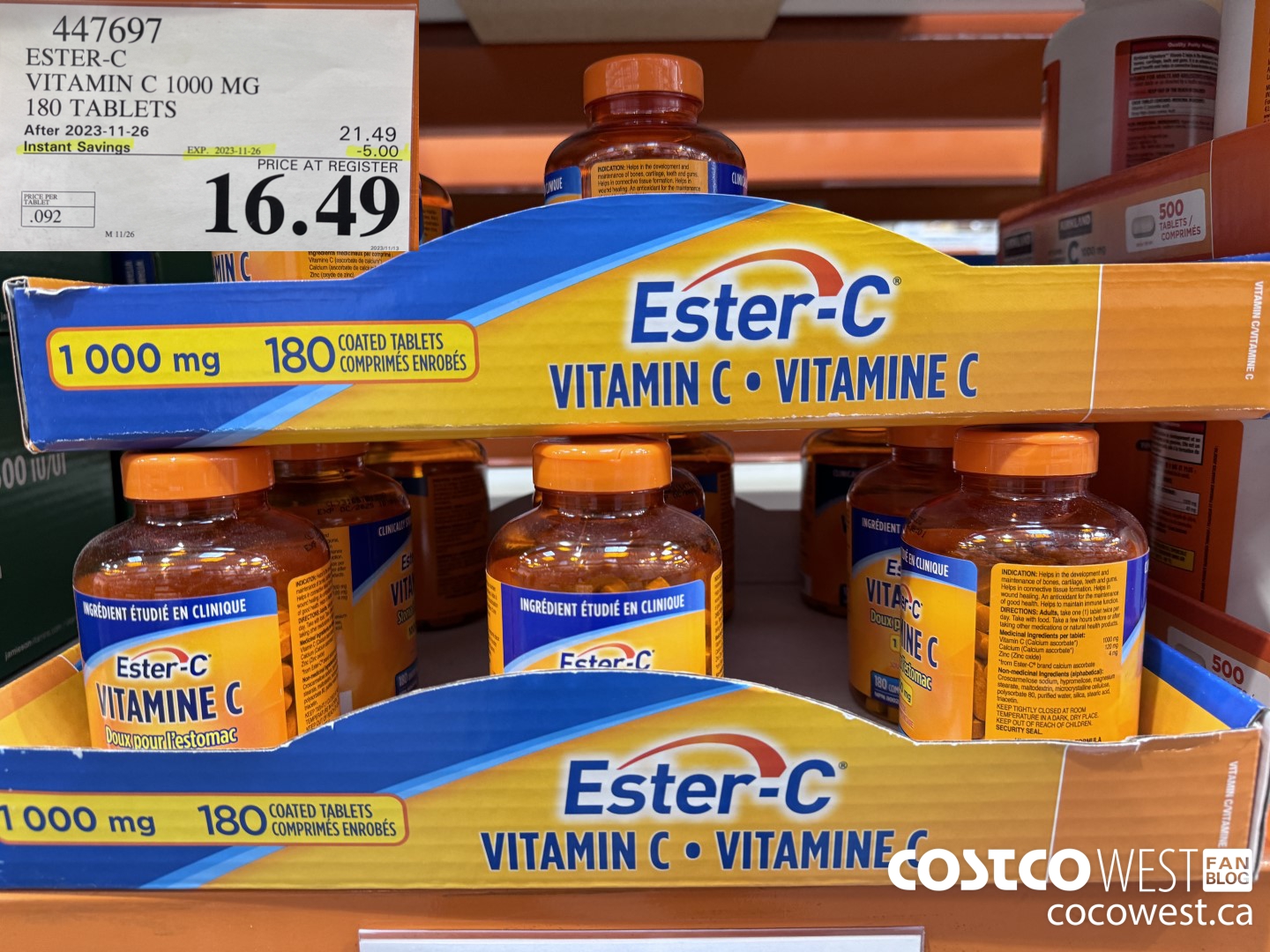 447697 ESTER-C VITAMIN C 1000 MG 180 TABLETS ($5.00 INSTANT SAVINGS EXPIRES ON 2023-11-26) $16.49