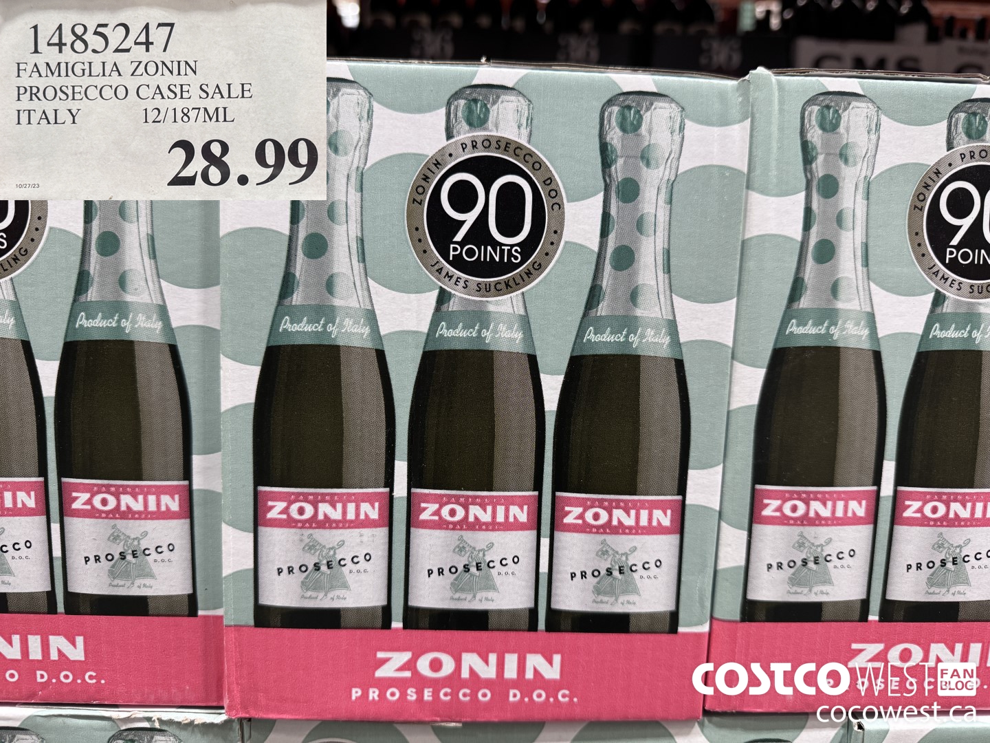 1485247 FAMIGLIA ZONIN PROSECCO CASE SALE ITALY 12/187ML $28.99