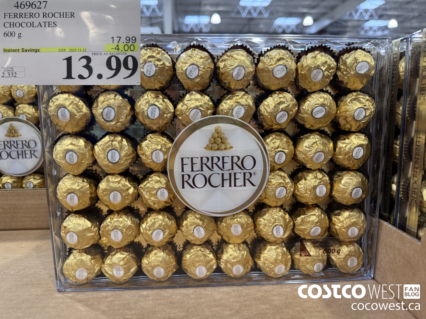 469627 FERRERO ROCHER CHOCOLATES 600 G ($4.00 INSTANT SAVINGS EXPIRES ON 2023-11-12) $13.99