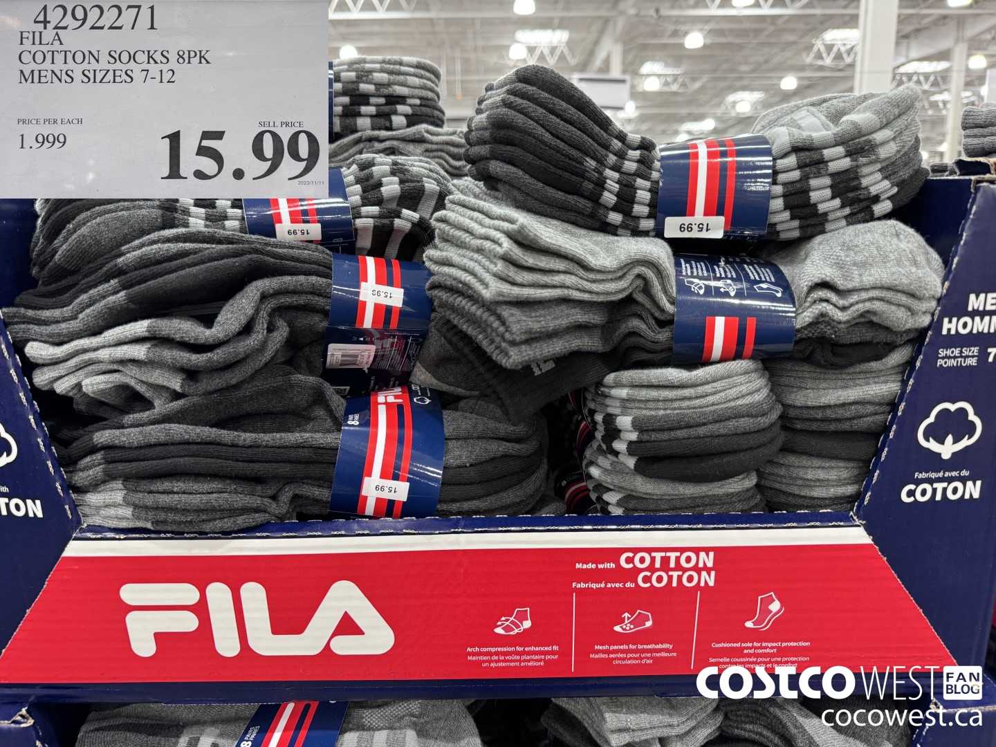 4292271 FILA COTTON SOCK 8PK MENS SIZES 7-12 $15.99