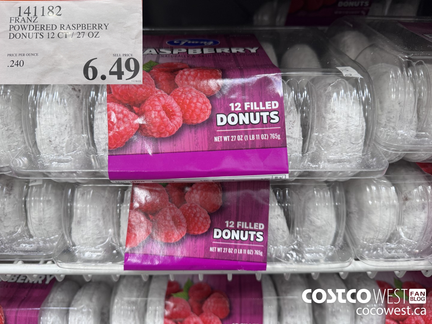 141182 FRANZ POWDERED RASBERRY DONUTS 12 CT / 27 OZ $6.49