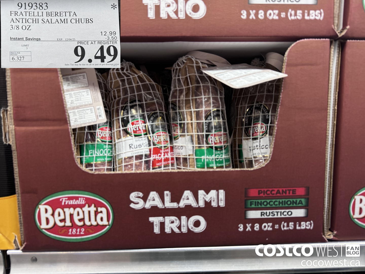 919383 FRATELLI BERETTA ANTICHI SALAMI CHUBS 3/8 OZ ($3.50 INSTANT SAVINGS EXPIRES ON 2023-12-04) $9.49