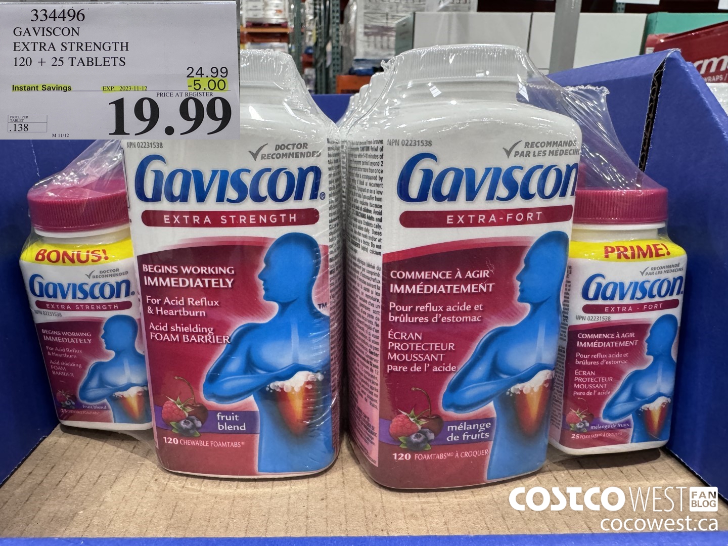 334496 GAVISCON EXTRA STRENGTH 120 + 25 TABLETS ($5.00 INSTANT SAVINGS EXPIRES ON 2023-11-12) $19.99