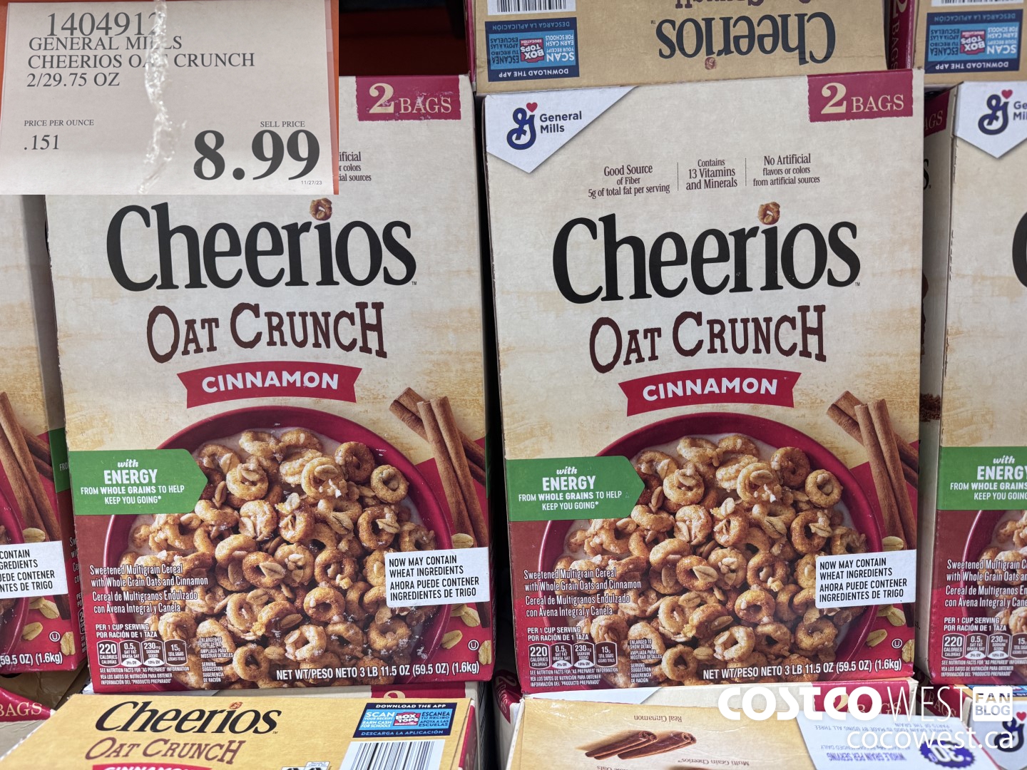 1404912 GENERAL MILLS CHEERIOS OAT CRUNCH 2/29.75 OZ  $8.99