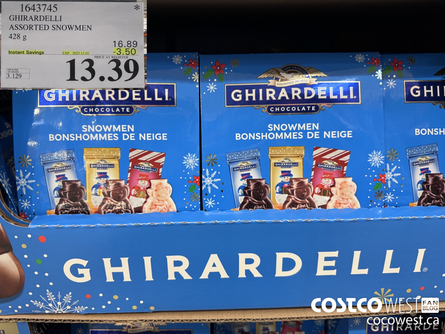 1643745 GHIRARDELLI ASSORTED SNOWMEN 428 G ($3.50 INSTANT SAVINGS EXPIRES ON 2023-12-03) $13.39
