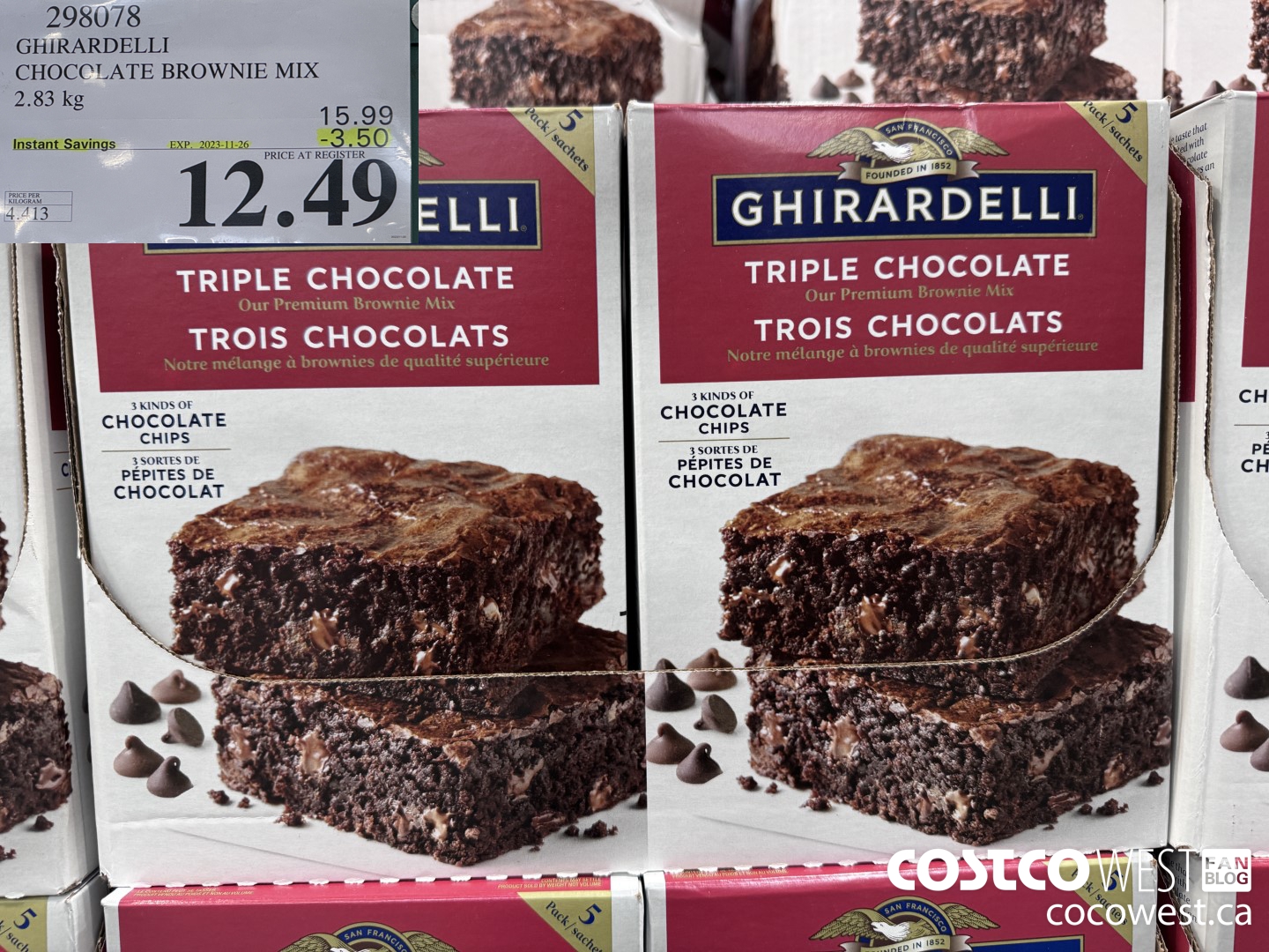 298078 GHIRARDELLI CHOCOLATE BROWNIE MIX 2.83 kg ($3.50 INSTANT SAVINGS EXPIRES ON 2023-11-26) $12.49