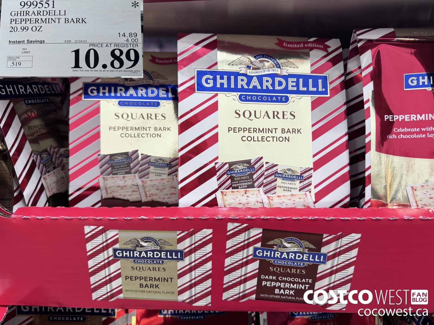 999551 GHIRARDELLI PEPPERMINT BARK 20.99 OZ ($4.00 INSTANT SAVINGS EXPIRES ON 2023-12-24) $10.89