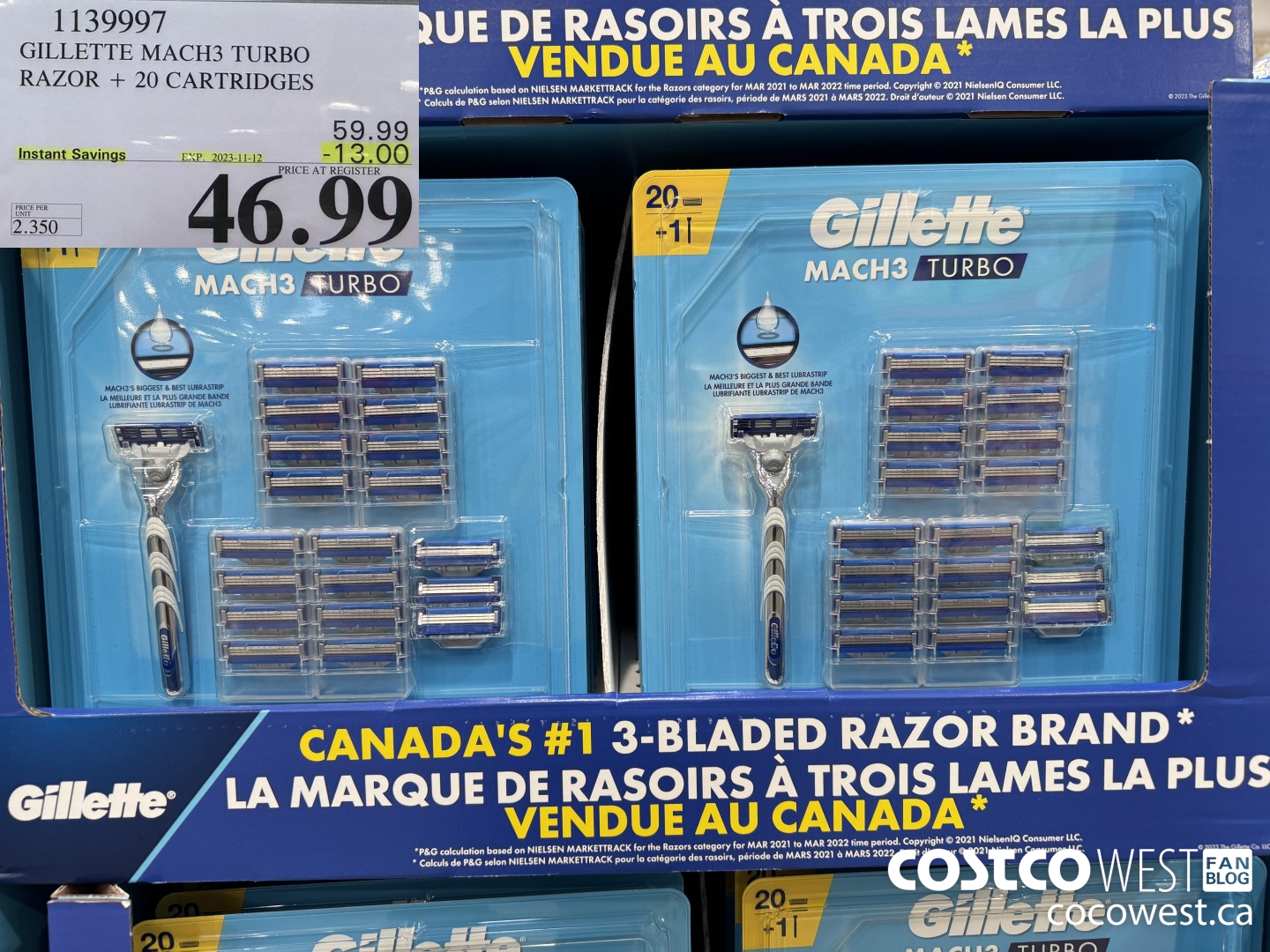 1139997 GILLETTE MACH3 TURBO RAZOR + 20 CARTRIDGES ($13.00 INSTANT SAVINGS EXPIRES ON 2023-11-12) $46.99