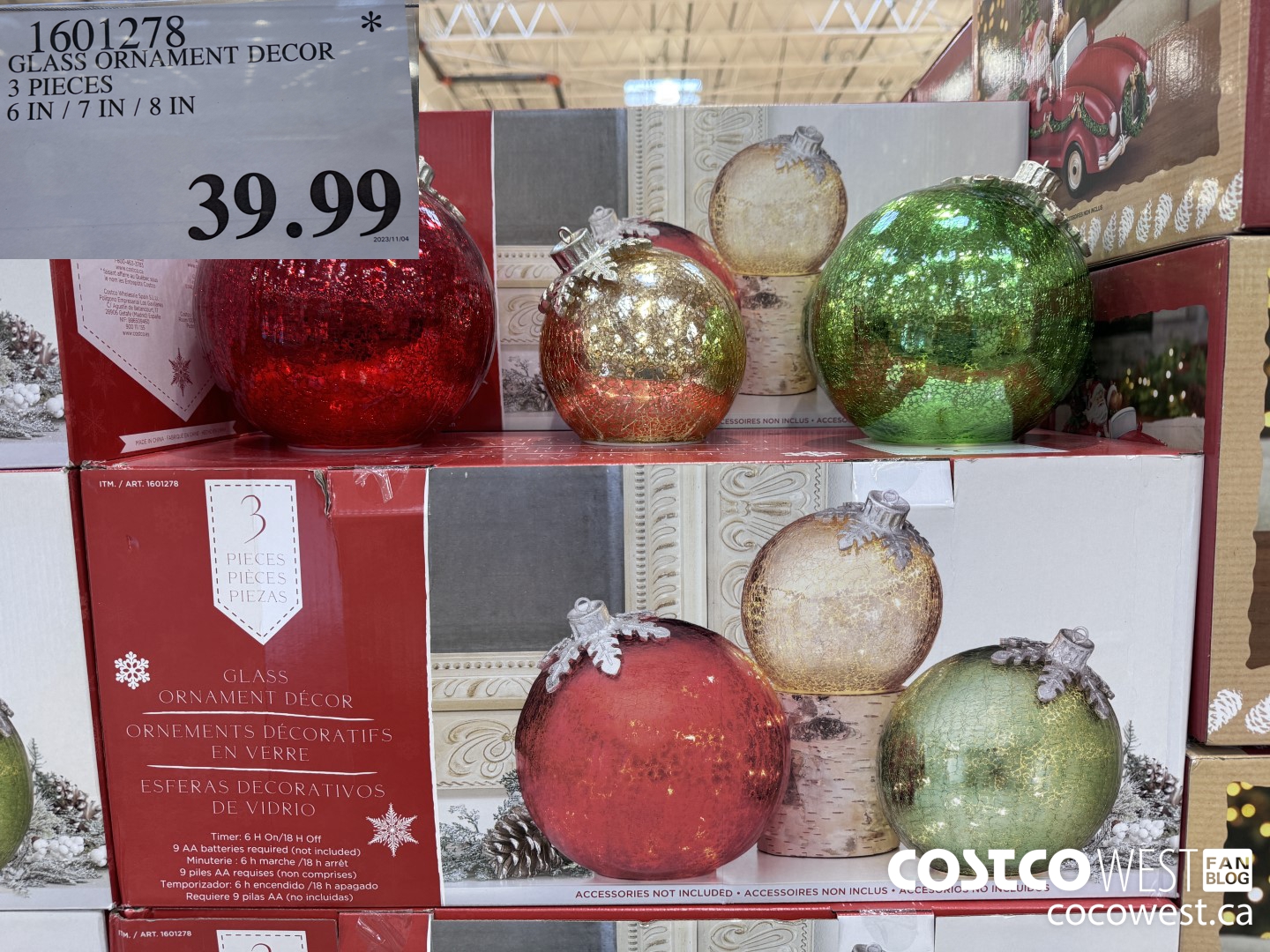 1601278 GLASS ORNAMENT DECOR 3 PIECES 6 IN / 7 IN / 8 IN $39.99