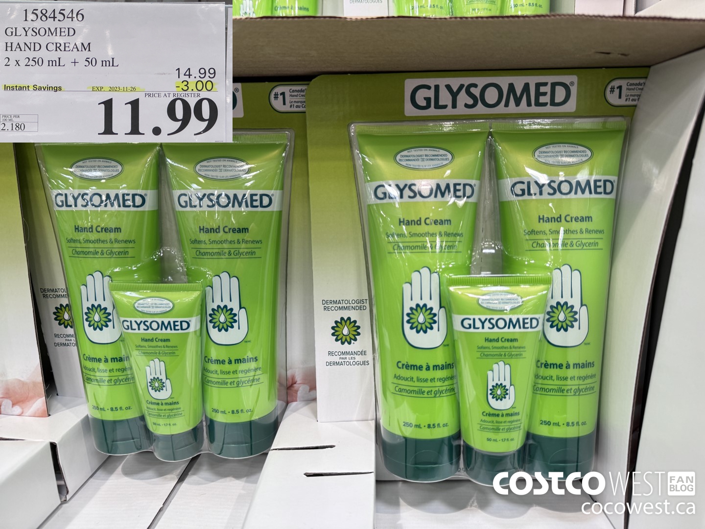 1584546 GLYSOMED HAND CREAM 2 x 250 mL + 50 mL  ($3.00 INSTANT SAVINGS EXPIRES ON 2023-11-26) $11.99