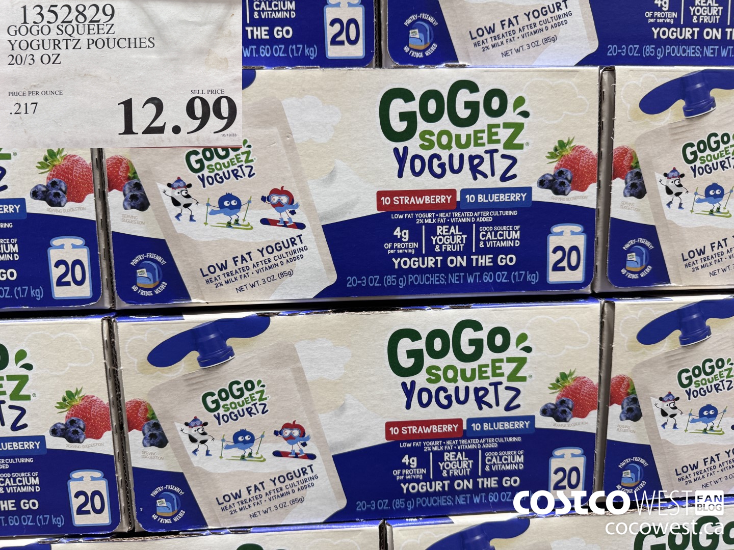 1352829 GOGO SQUEEZ YOGURTZ POUCHES 20/3 OZ $12.99