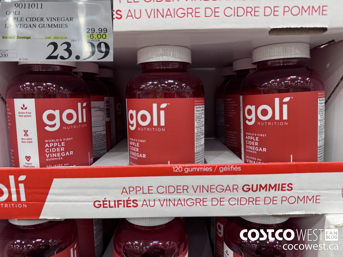 9011011 GOLI APPLE CIDER VINEGAR 120 VEGAN GUMMIES ($6.00 INSTANT SAVINGS EXPIRES ON 2023-12-10) $23.99