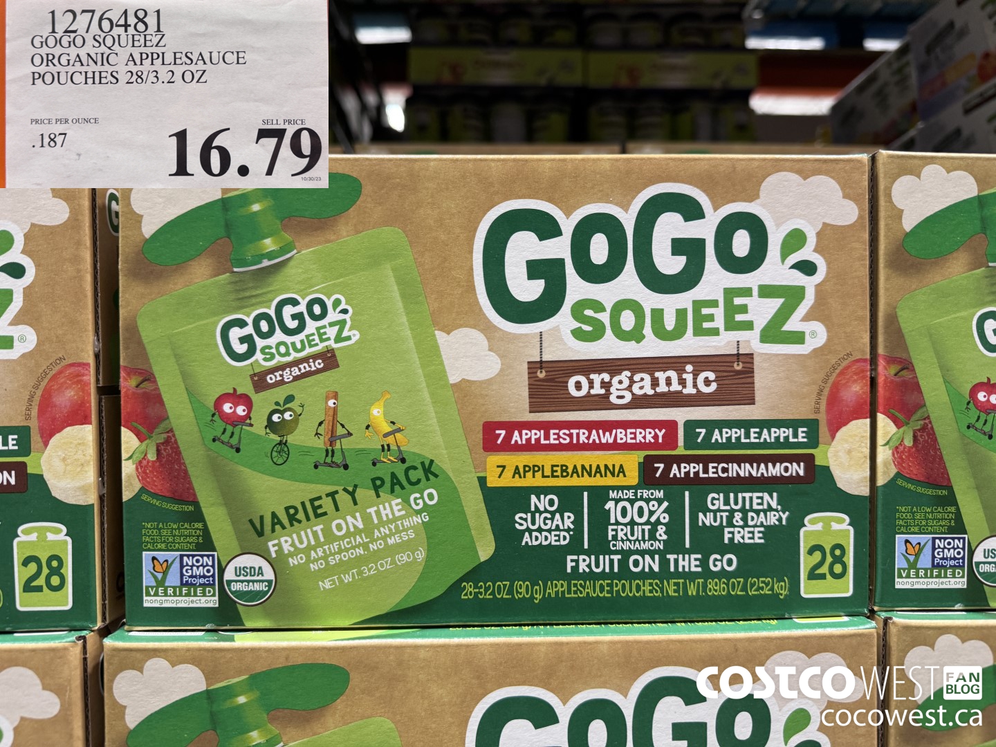 1276481 GO GO SQUEEZ ORGANIC APPLESAUCE POUCHES 28/3.2 OZ $16.79