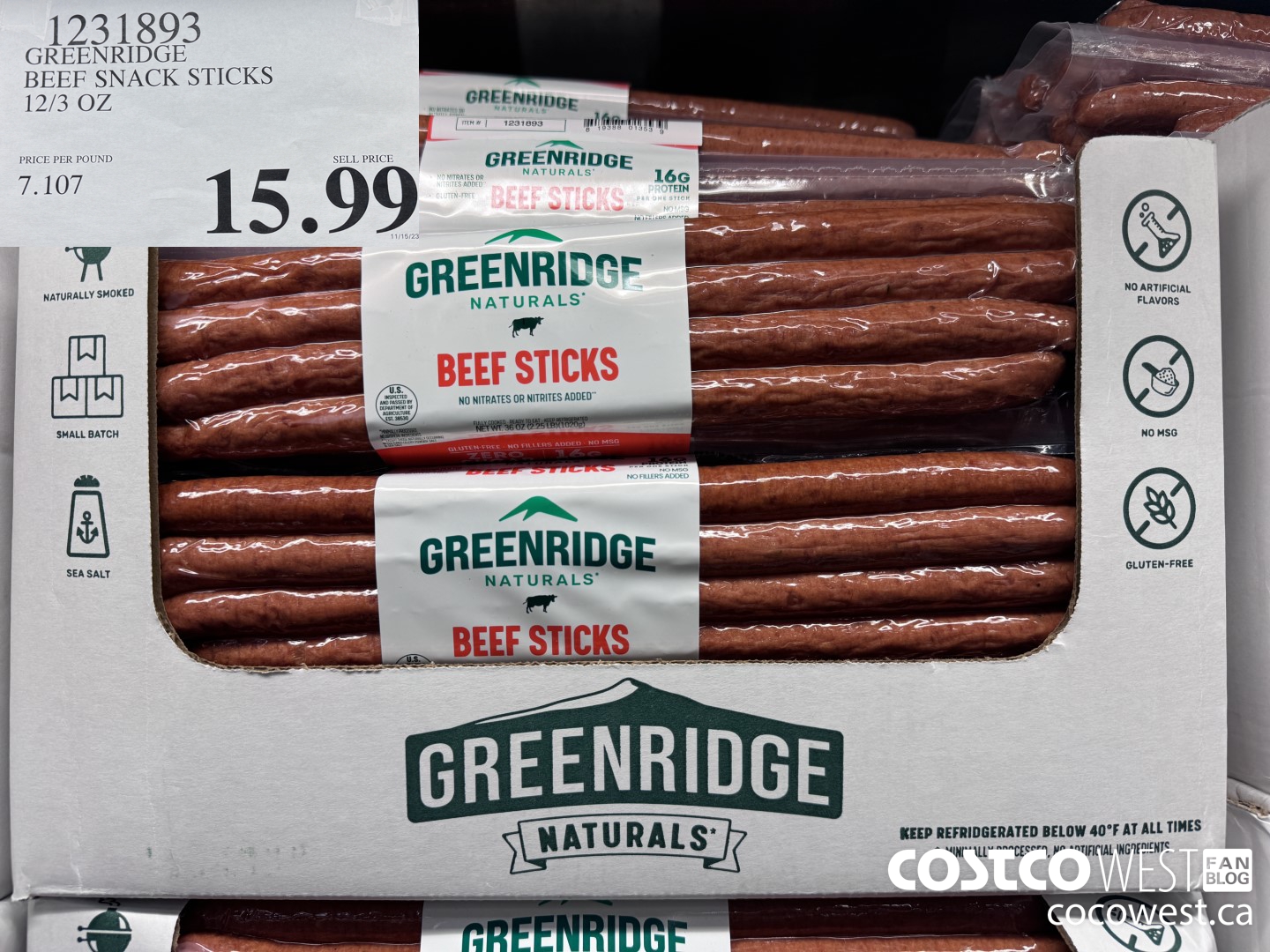 1231893 GREENRIDGE FARM BEEF SNACK STICKS 12/3 OZ $15.99