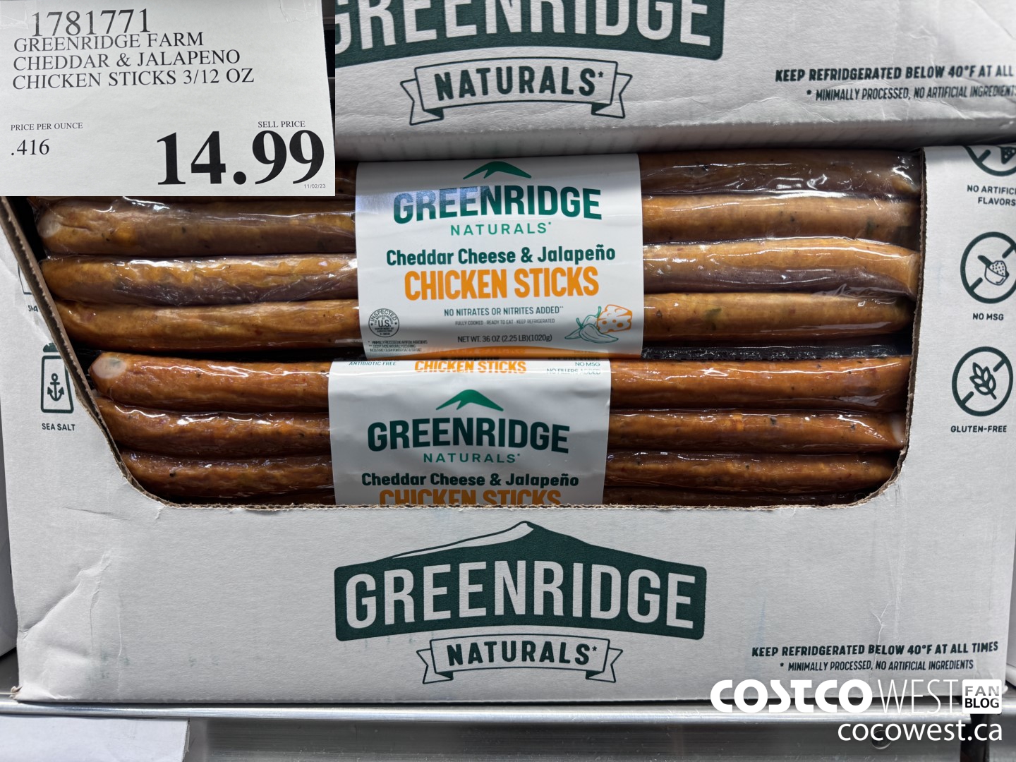 1781771 GREENRIDGE FARM CHEDDAR & JALAPENO CHICKEN STICKS 3/12 OZ $14.99