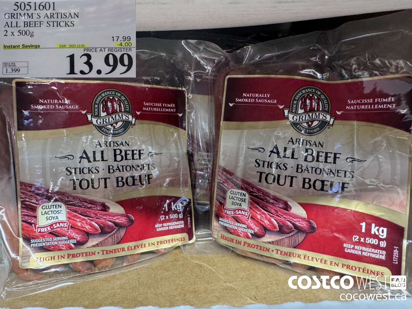 5051601 GRIMM'S ARTISAN ALL BEEF STICKS 2 x 500g ($4.00 INSTANT SAVINGS EXPIRES ON 2023-12-03) $13.99