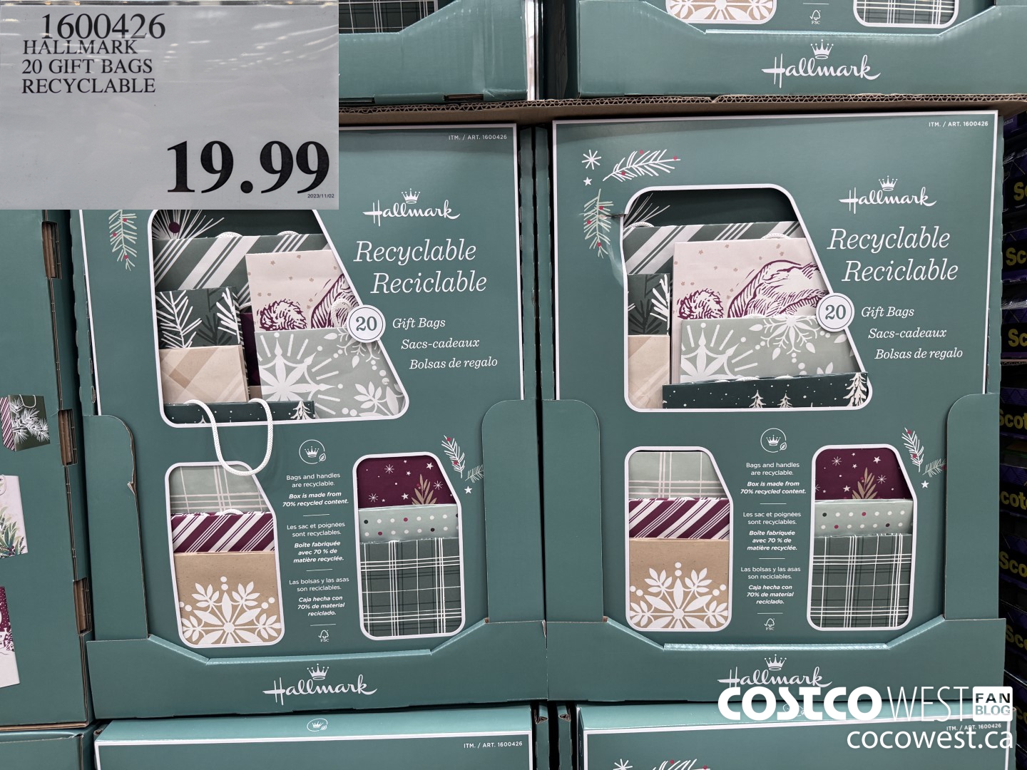1600426 HALLMARK 20 GIFT BAGS RECYCLABLE $19.99