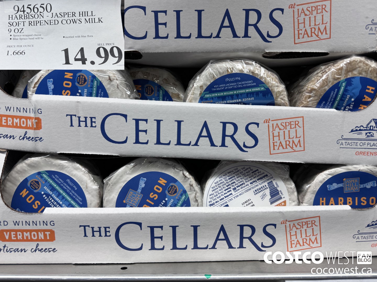 945650 HARBISON - JASPER HILL SOFT RIPENED COWS MILK 9 OZ $14.99