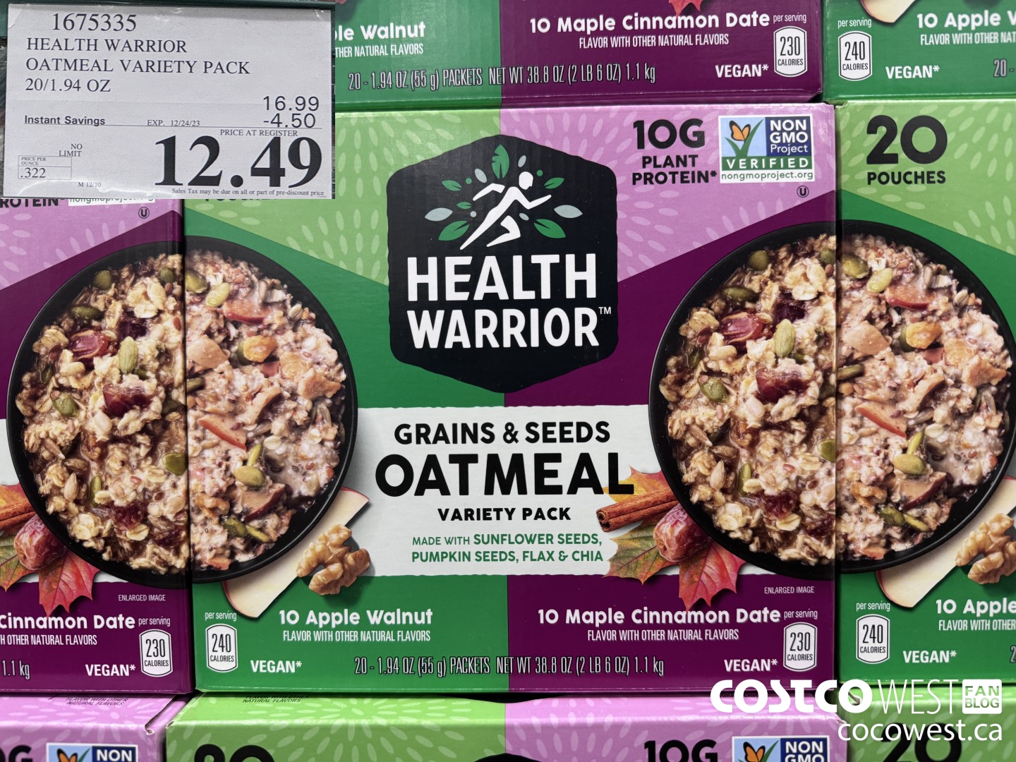 1675335 HEALTH WARRIOR OATMEAL VARIETY PACK 20/1.94 OZ ($4.50 INSTANT SAVINGS EXPIRES ON 2023-12-24) $12.49