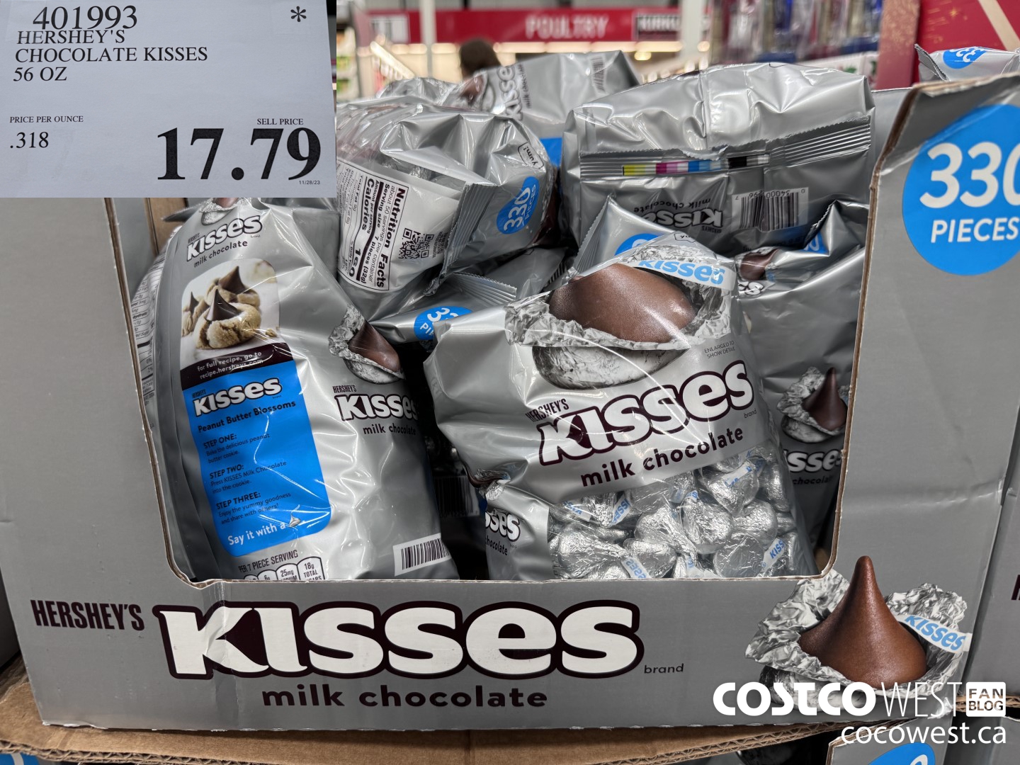 401993 HERSHEY'S CHOCOLATE KISSES 56 OZ $17.79