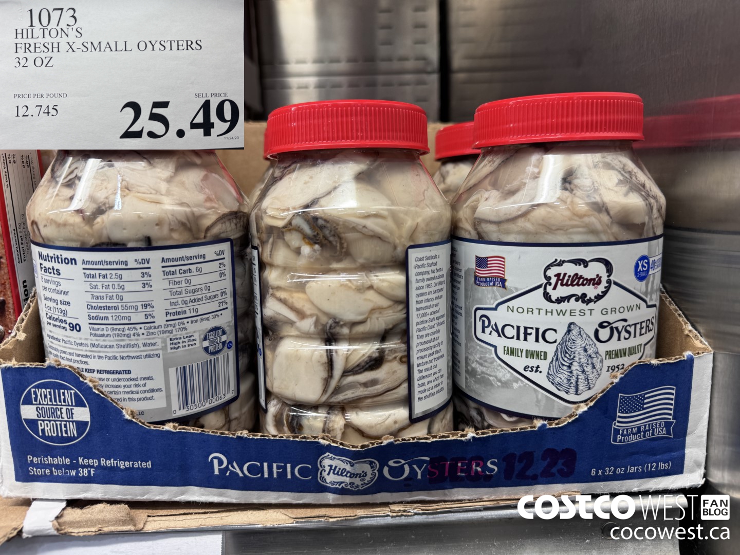1073 HILTON'S FRESH X-SMALL OYSTERS 32 OZ $25.49