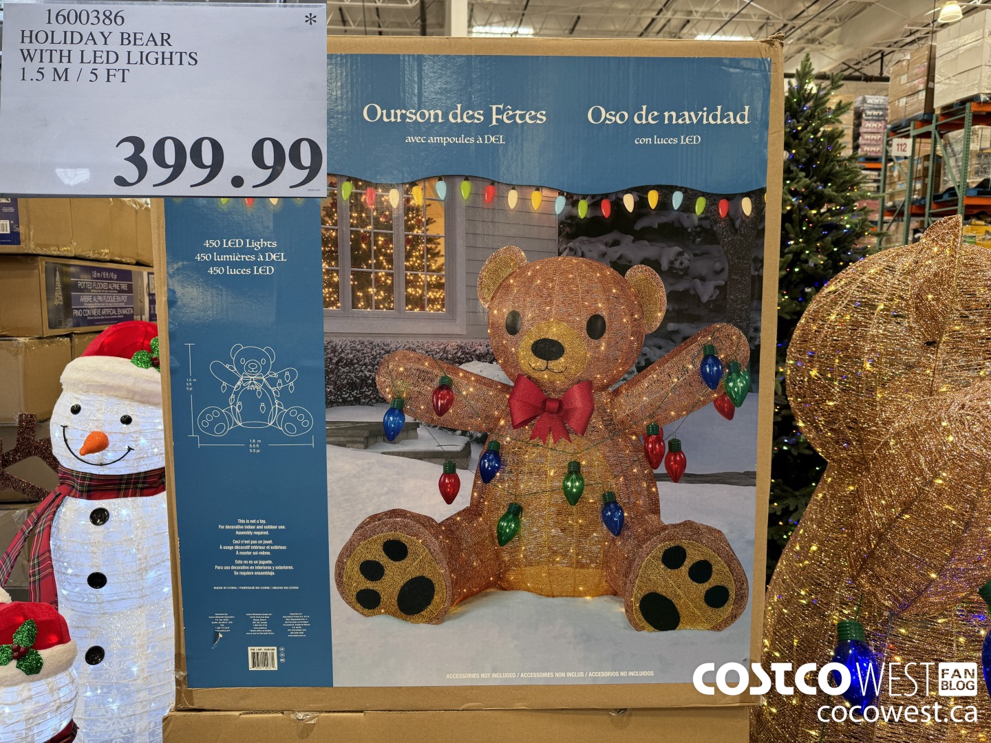 1600386 HOLIDAY BEAR WITH LED LIGHTS 1.5M / 5FT $399.99