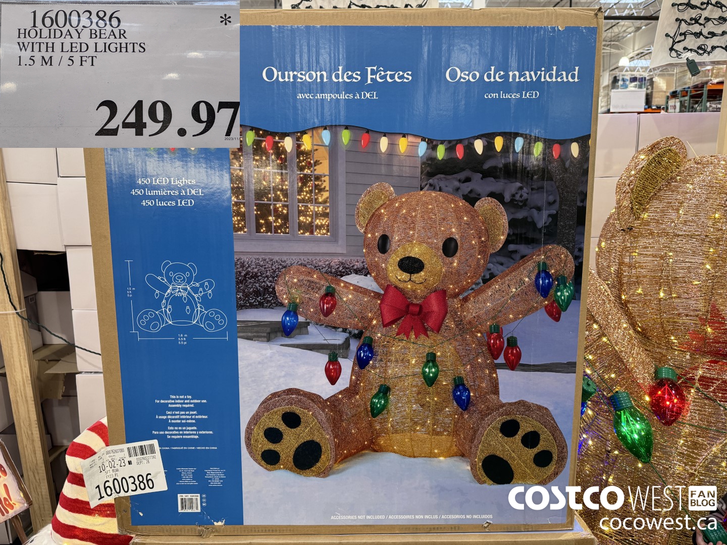 1600386 HOLIDAY BEAR WITH LED LIGHTS 1.5M / 5FT $249.97