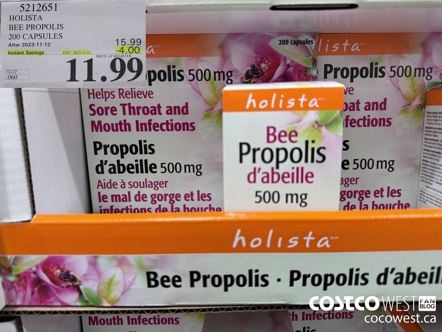 5212651 HOLISTA BEE PROPOLIS 200 CAPSULES ($4.00 INSTANT SAVINGS EXPIRES ON 2023-11-12) $11.99