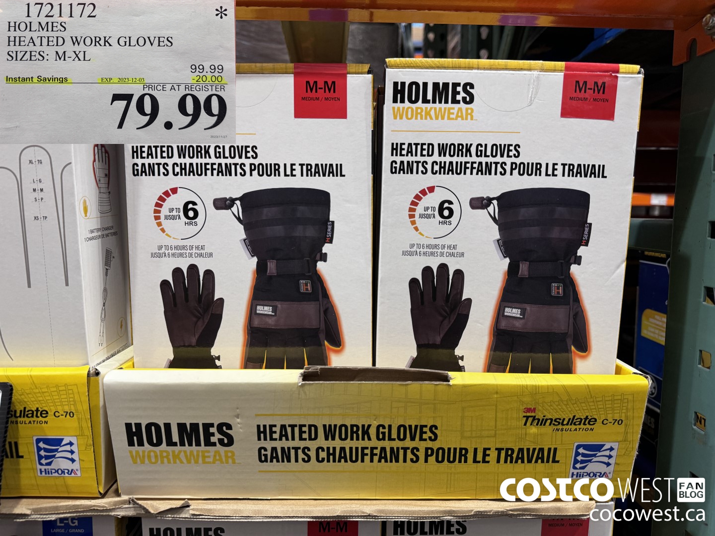 1721172 HOLMES HEATED WORK GLOVES SIZES M-XL ($20.00 INSTANT SAVINGS EXPIRES ON 2023-12-03) $79.99