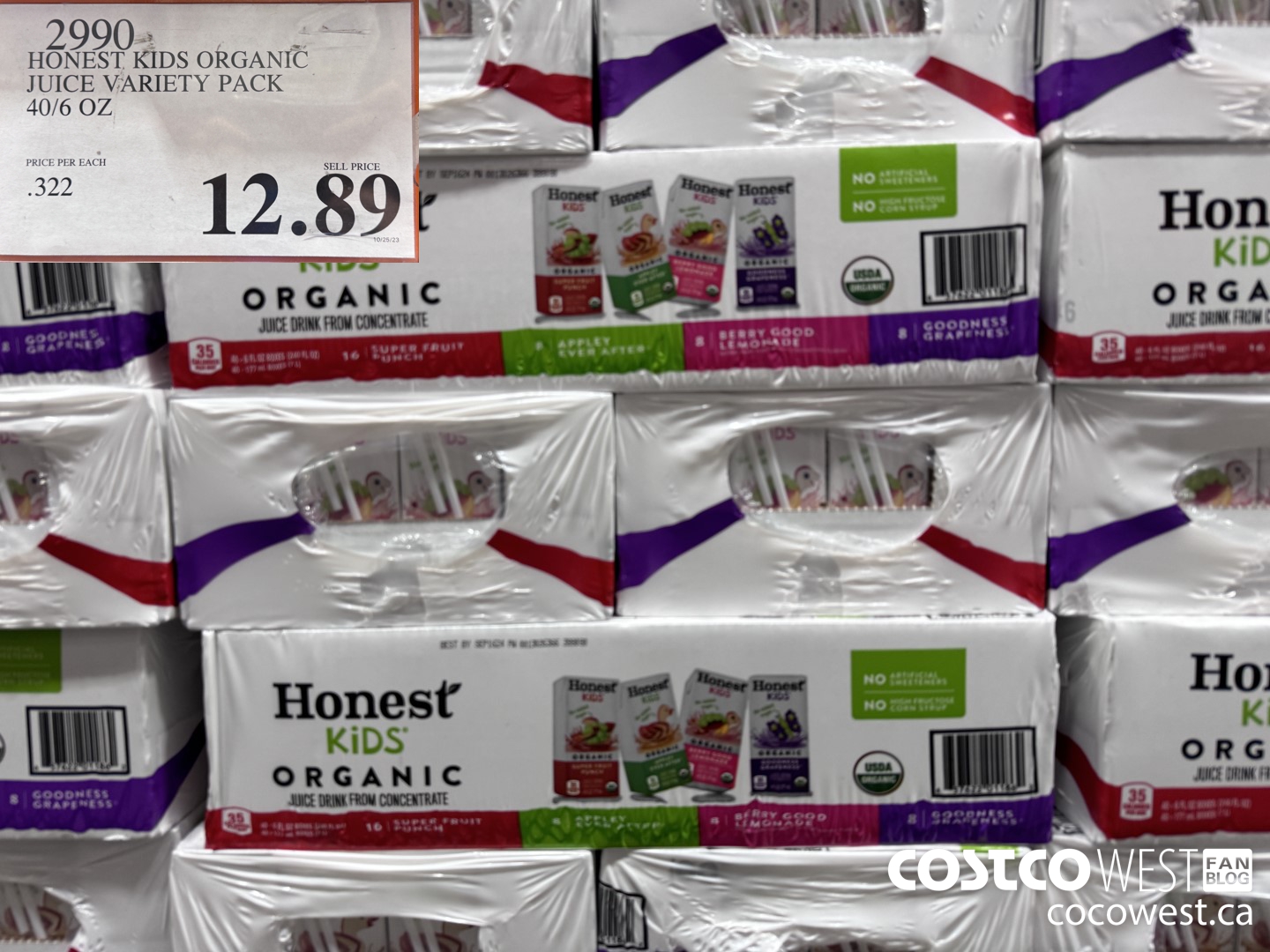 2990 HONEST KIDS ORGANIC JUICE VARIETY PACK 40/6 OZ $12.89