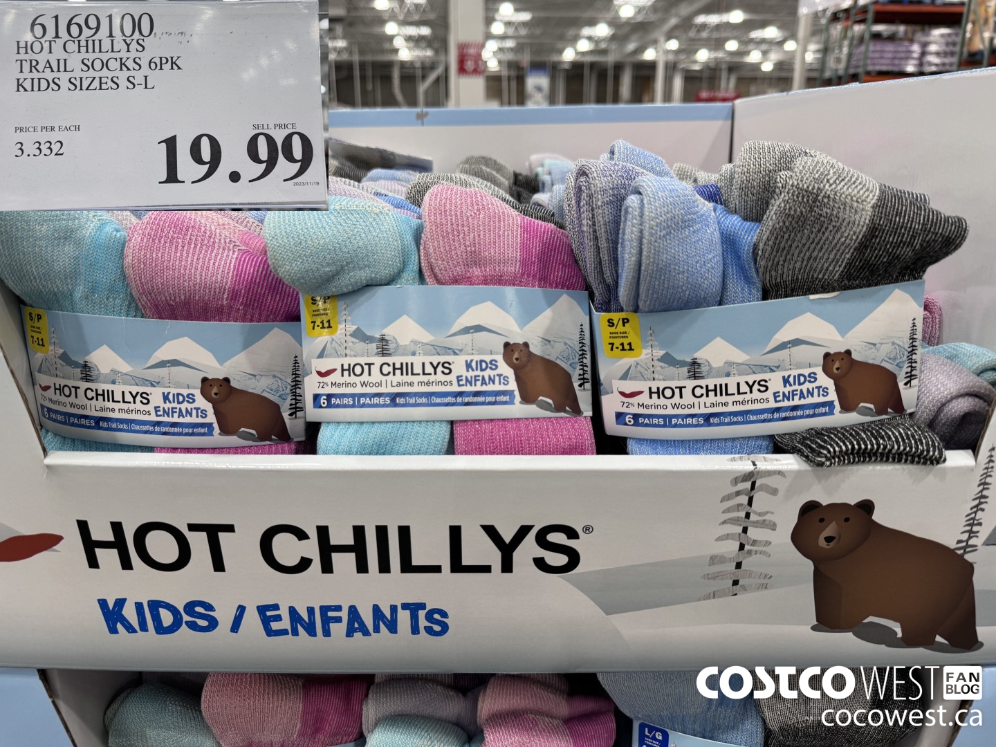 6169100 HOT CHILLYS TRAIL SOCKS 6PK KIDS SIZES S-L $19.99