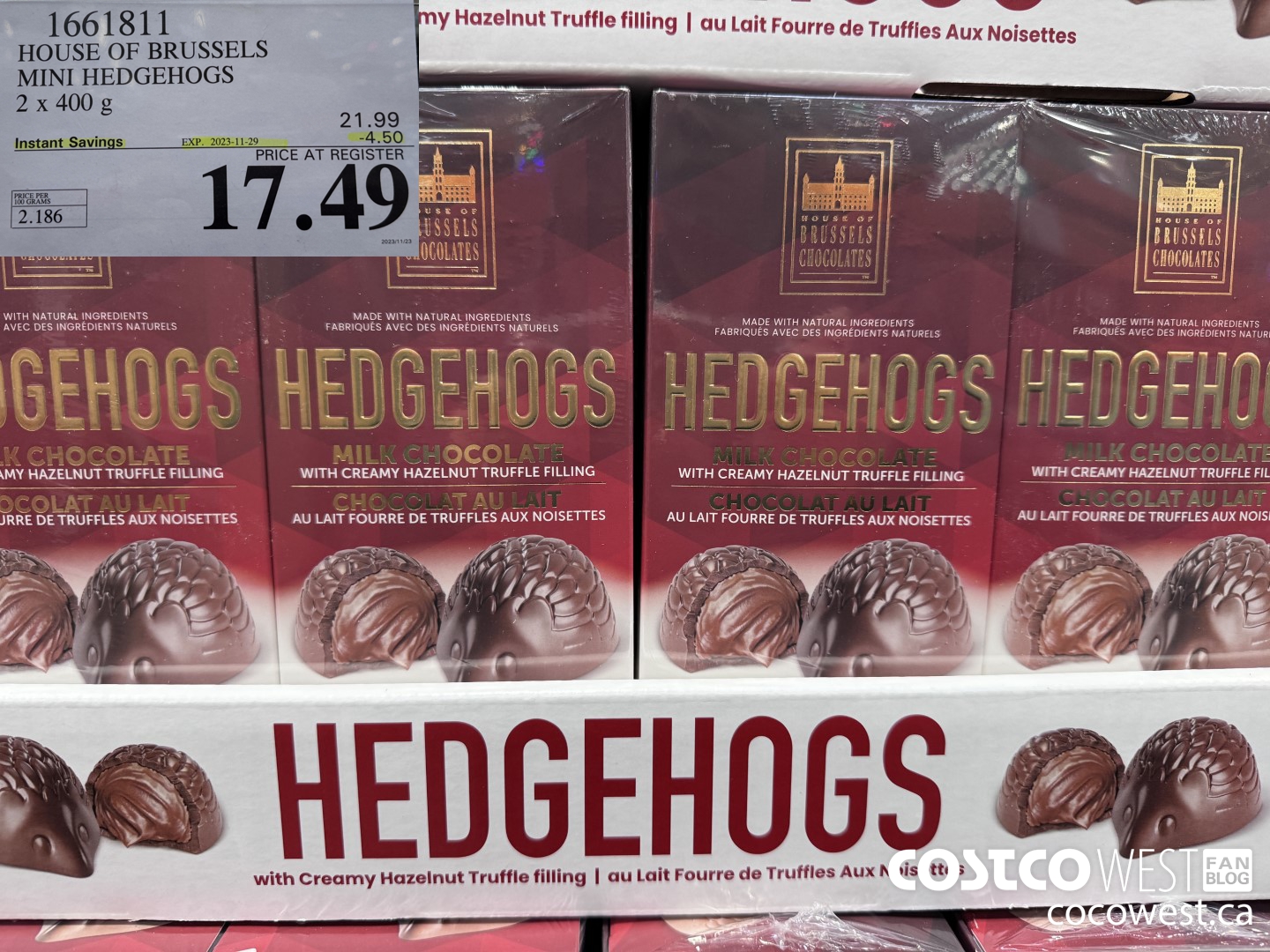 1661811 HOUSE OF BRUSSELS MINI HEDGEHOGS 2 X 400 G ($4.50 INSTANT SAVINGS EXPIRES ON 2023-11-29) $17.49
