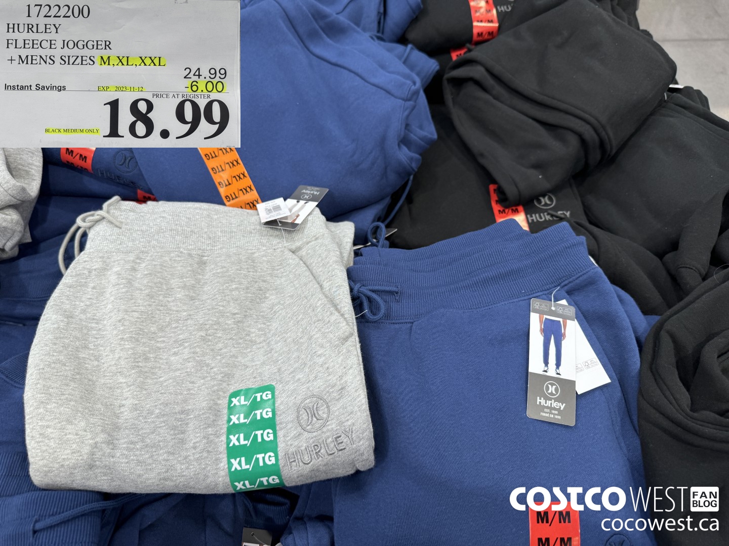 1722200 HURLEY FLEECE JOGGER MENS SIZES M, XL, XXL ($6.00 INSTANT SAVINGS EXPIRES ON 2023-11-12) $18.99